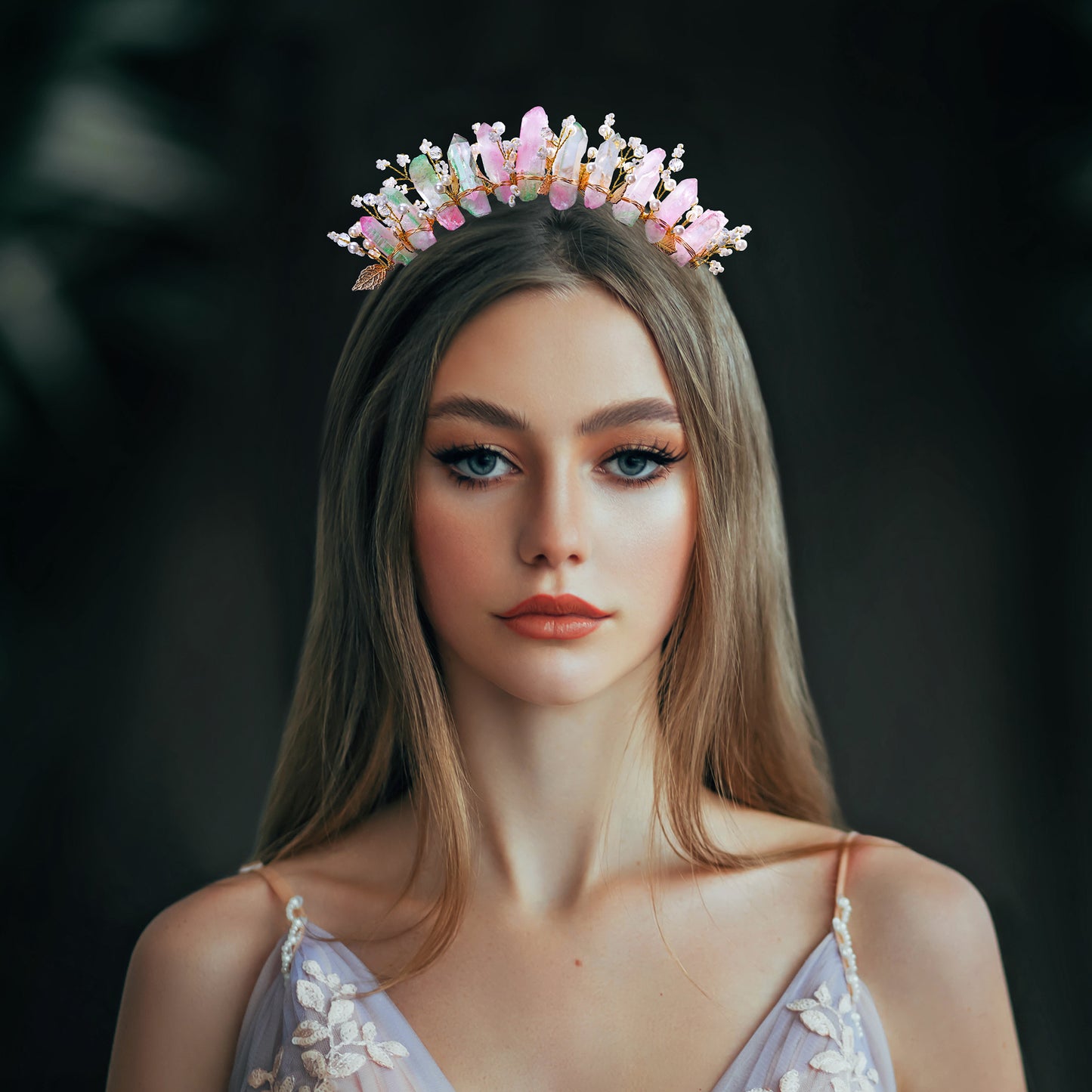 COSUCOS Raw Quartz Crystal Crown - Fairy Headband Goddess Headpiece