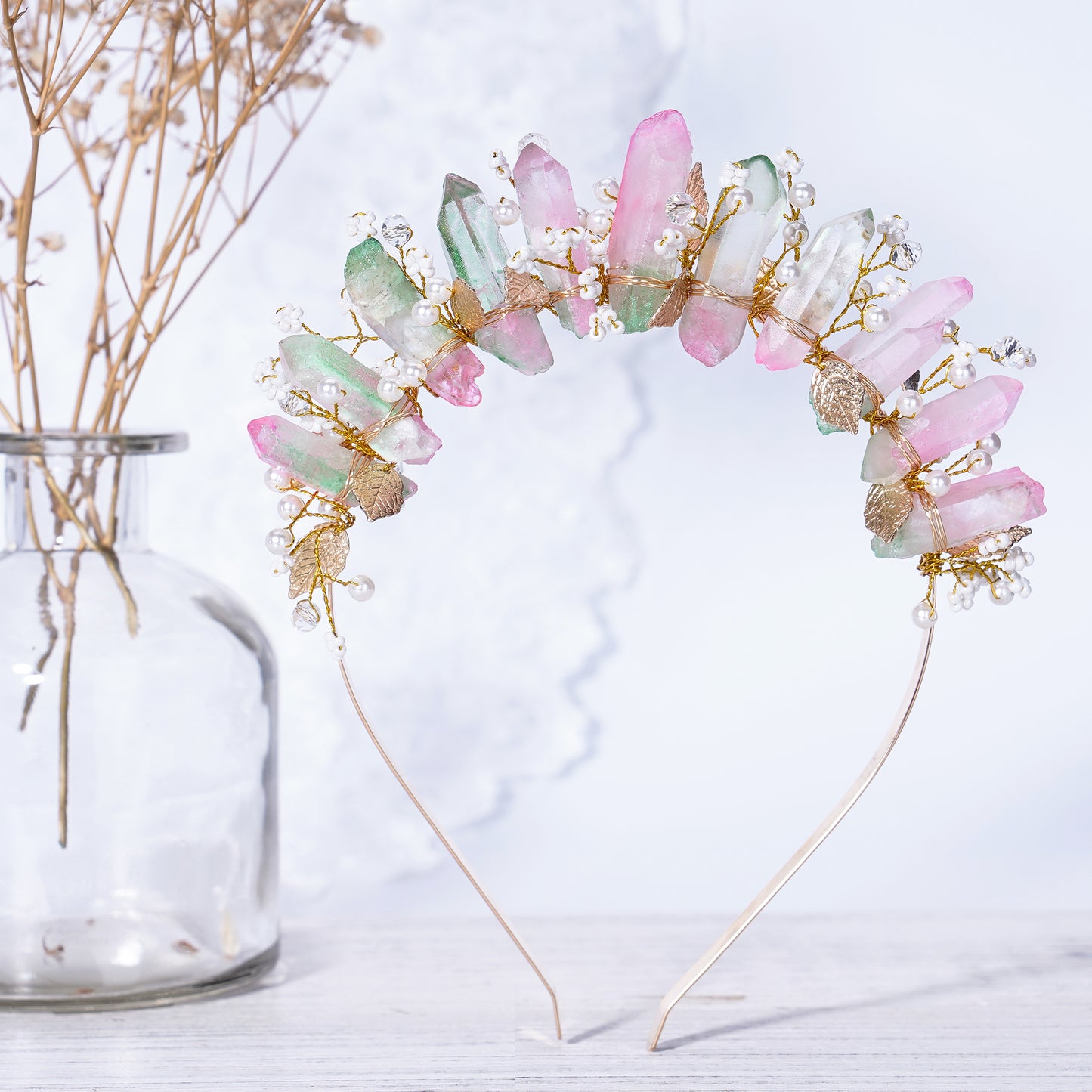 COSUCOS Raw Quartz Crystal Crown - Fairy Headband Goddess Headpiece