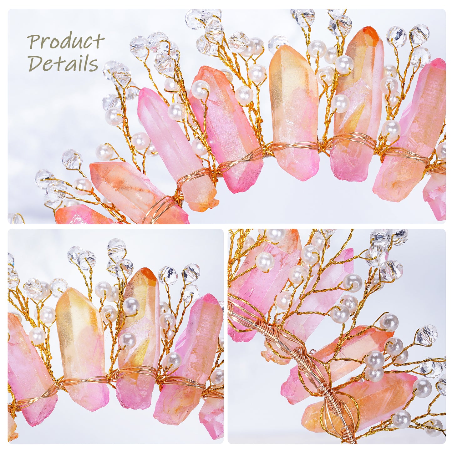 COSUCOS Raw Quartz Crystal Crown - Mermaid Crown Fairy Pink Headwear Goddess Headpiece