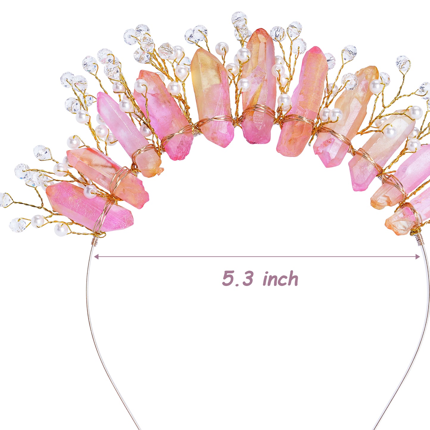 COSUCOS Raw Quartz Crystal Crown - Mermaid Crown Fairy Pink Headwear Goddess Headpiece
