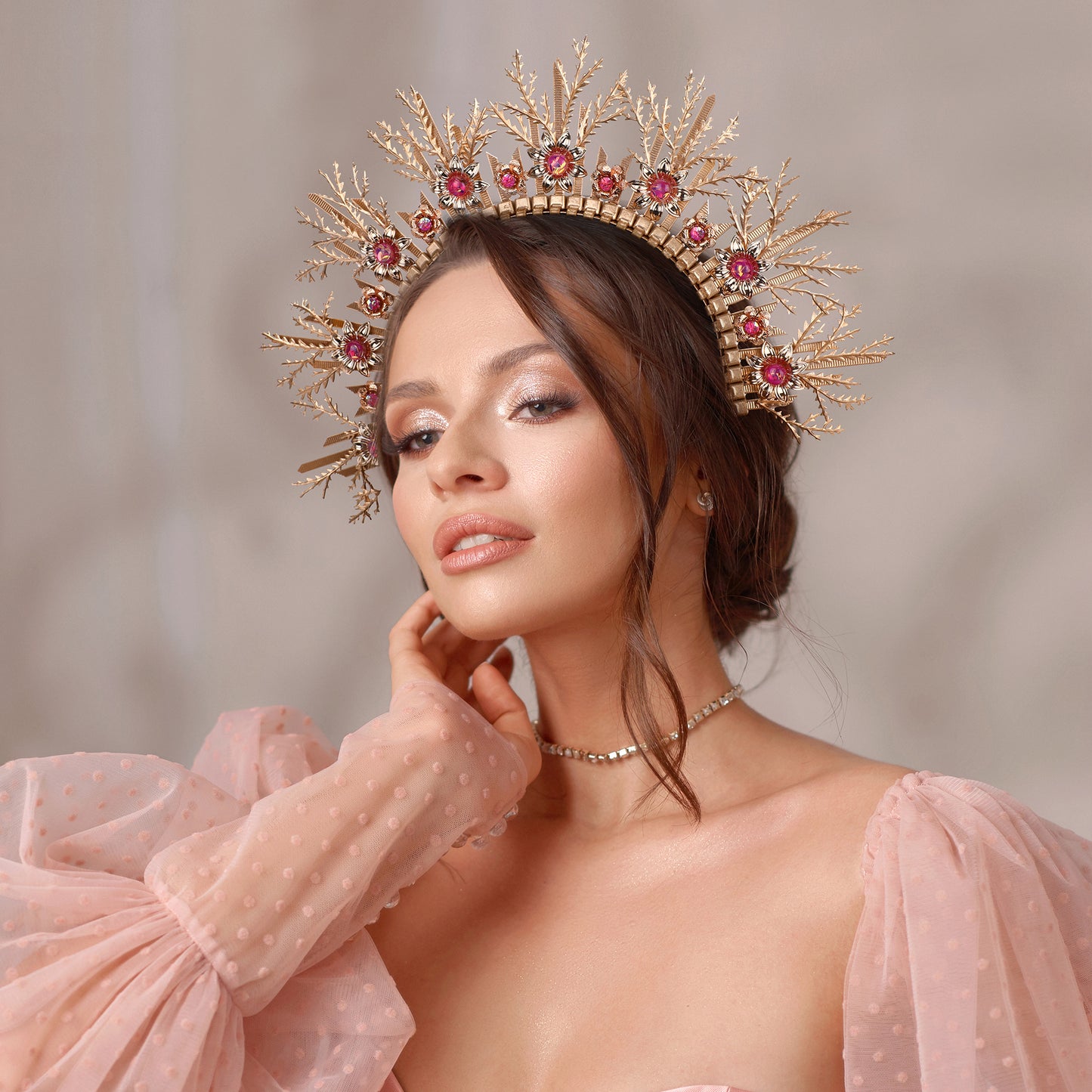 Gold Leaf Headband Bohemian Spiked Halo Crown