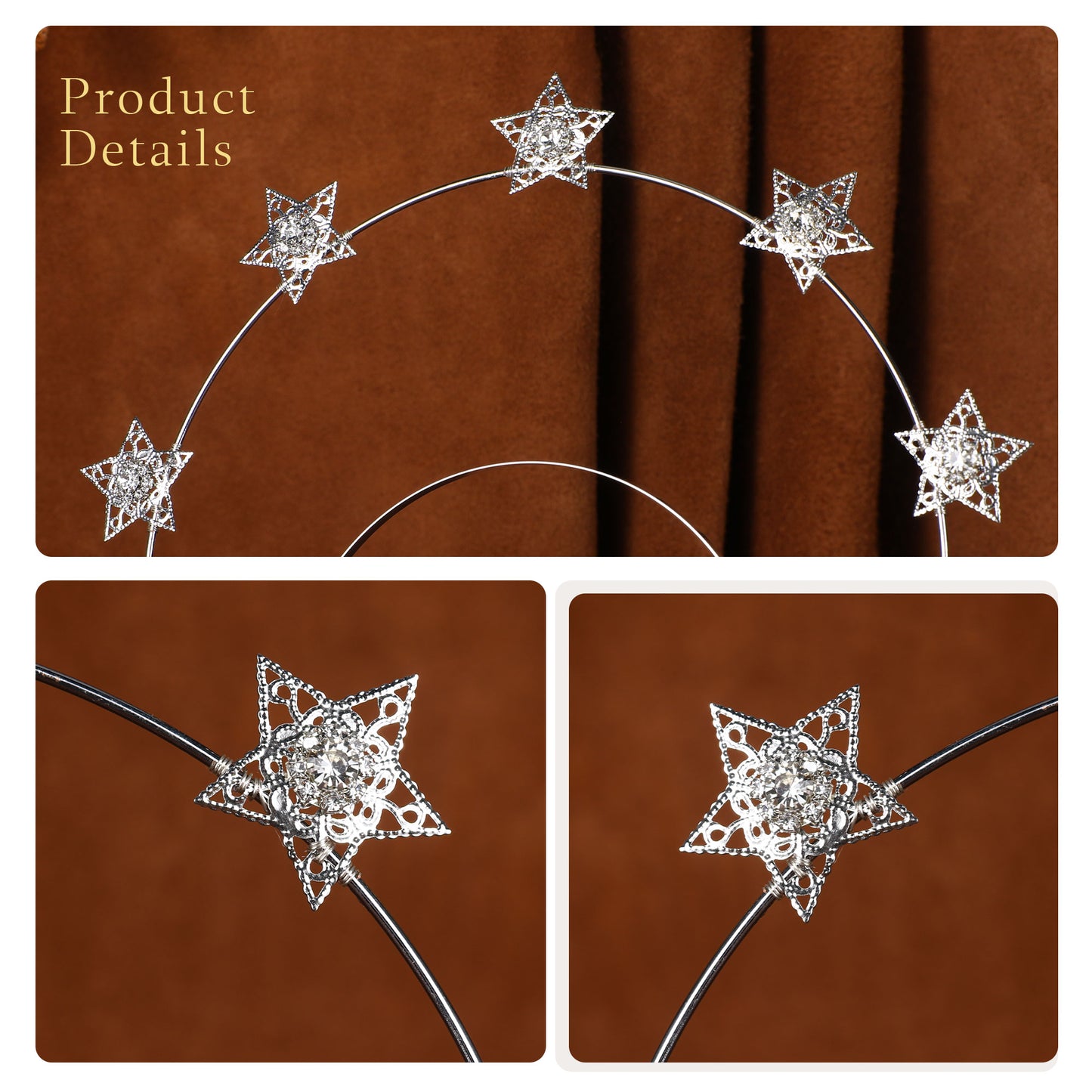 COSUCOS Handmade Star Halo Crown Silver Stars Headpiece