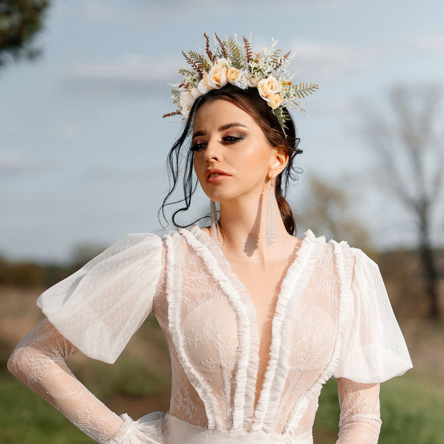 Rose Flower Crown Woodland Wedding Headpiece