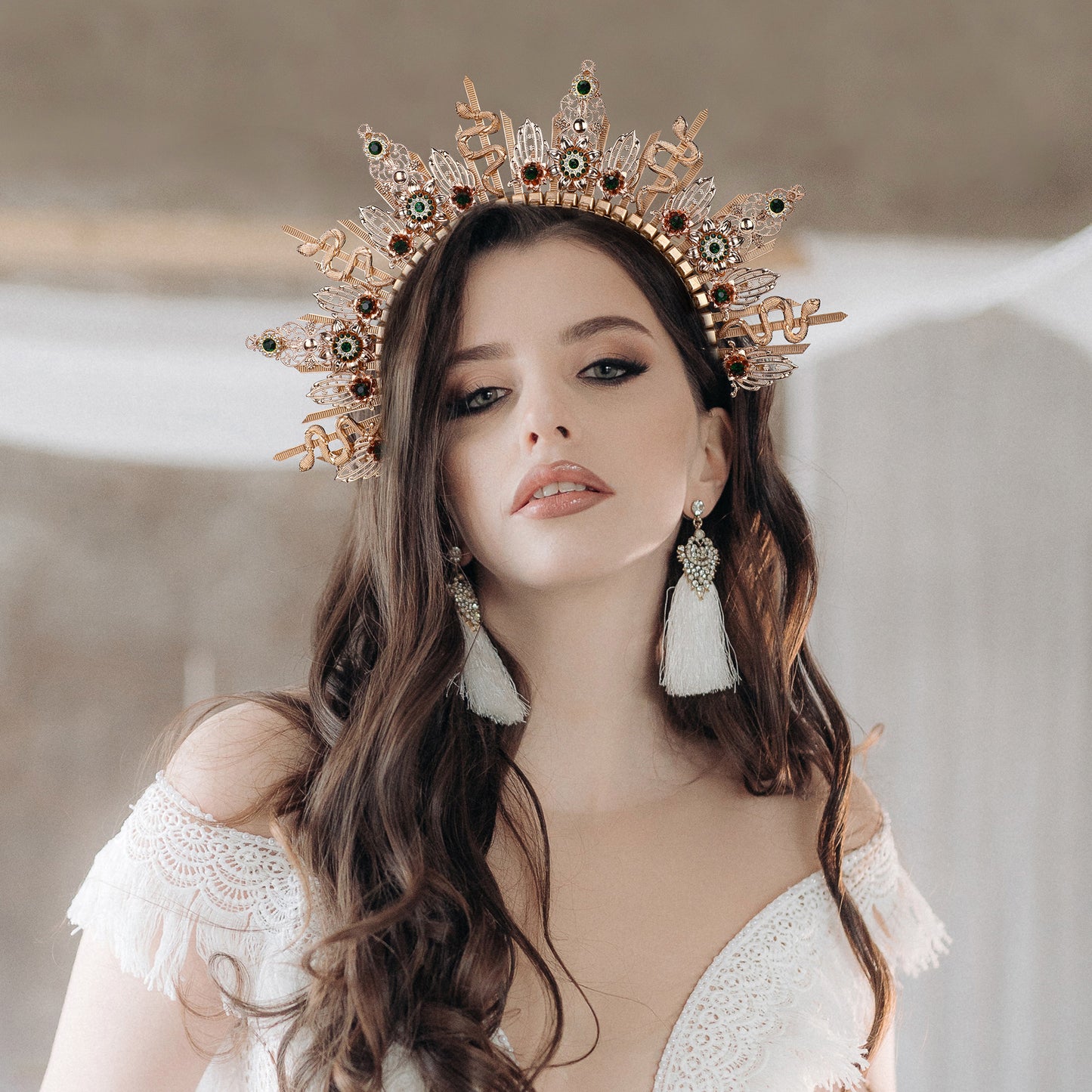 Gold Medusa Headband Snake Sunburst Halo Crown