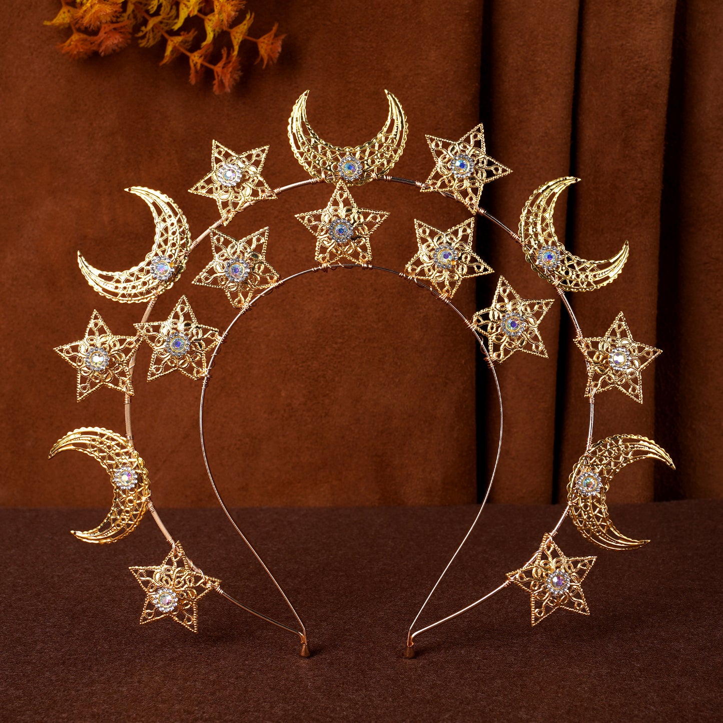 COSUCOS Gold Moon Star Halo Crown - Celestial Headband Goddess Crown Mary Metal Halo Headpiece