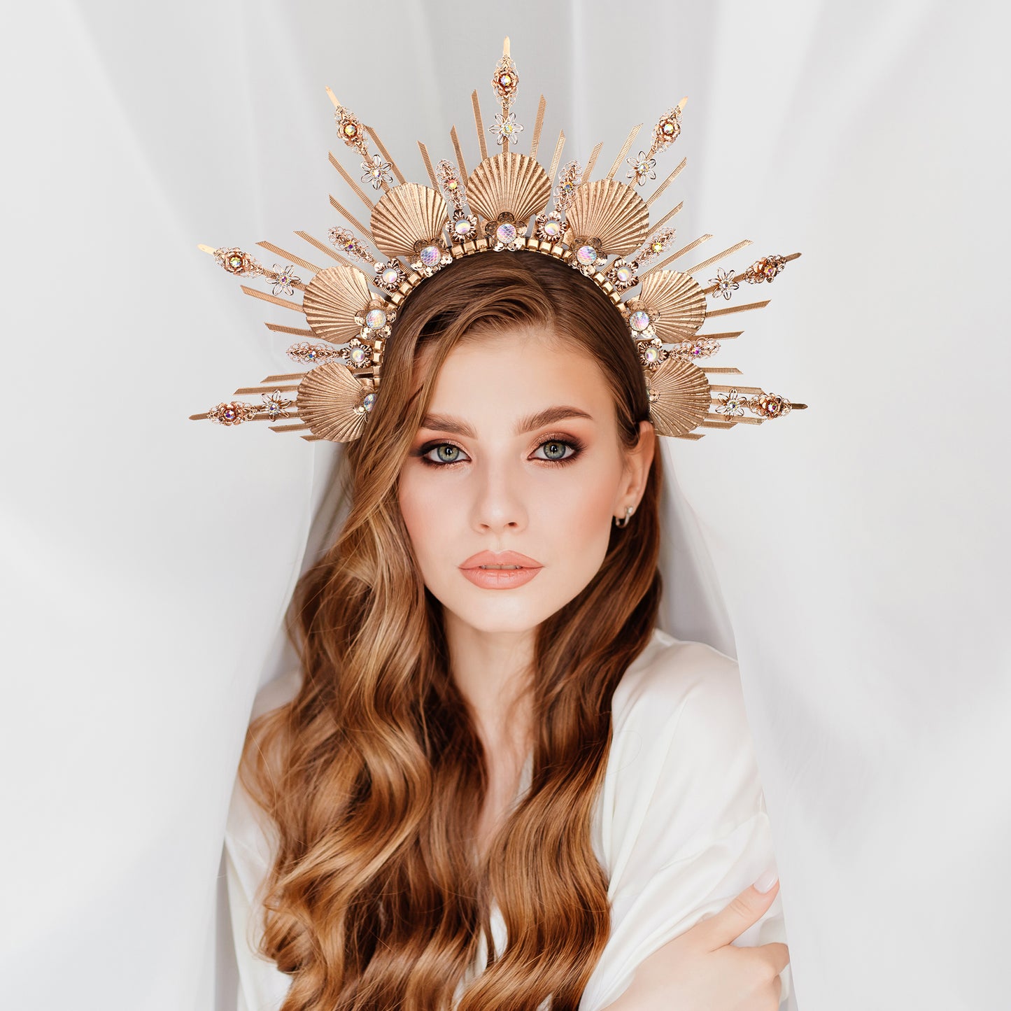 Shell Halo Crown Headpiece Gold Spiked Headband