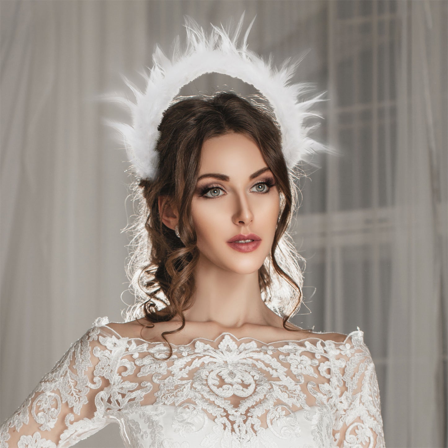 COSUCOS White Feather Halo Headband Crown
