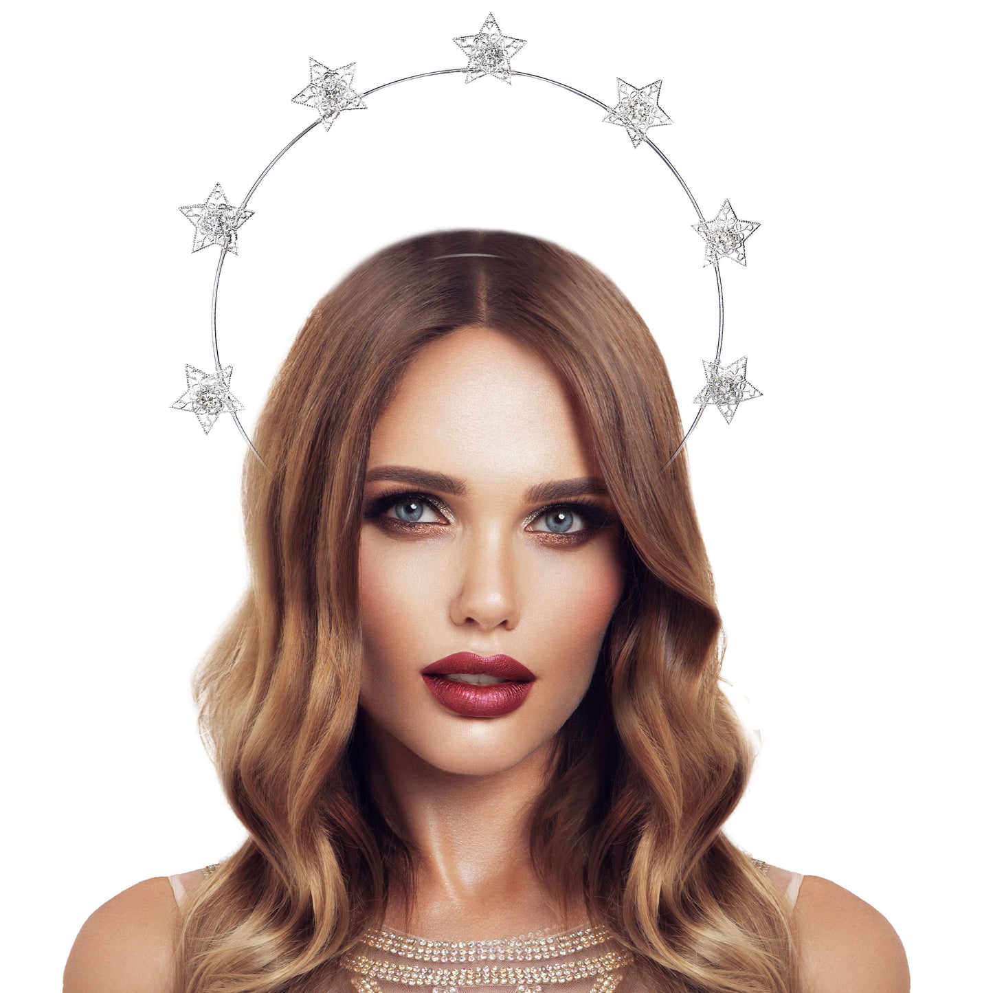 COSUCOS Handmade Star Halo Crown Silver Stars Headpiece