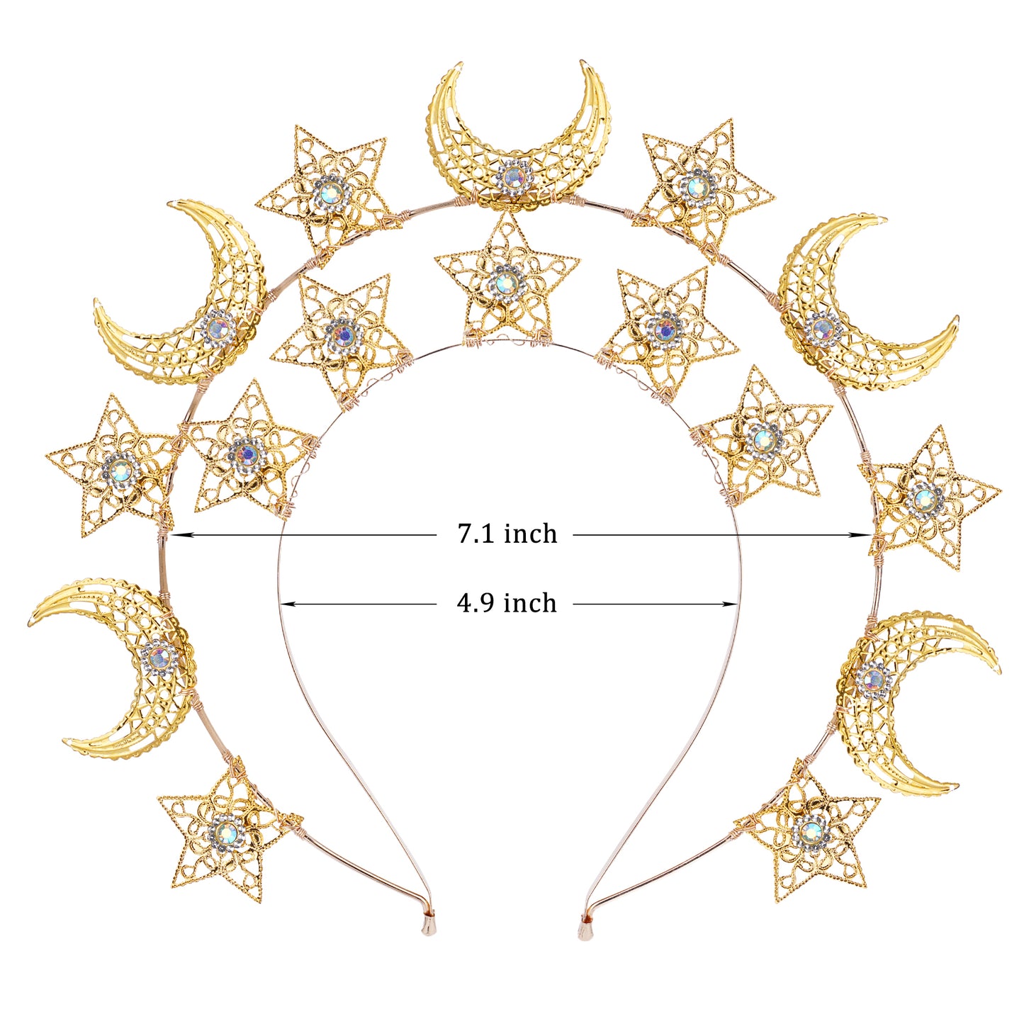 COSUCOS Gold Moon Star Halo Crown - Celestial Headband Goddess Crown Mary Metal Halo Headpiece