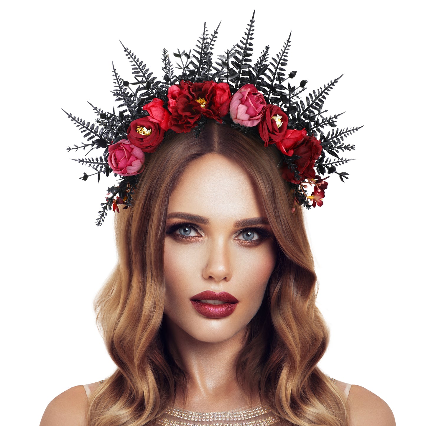 Gothic Flower Crown Black Wedding Headpiece
