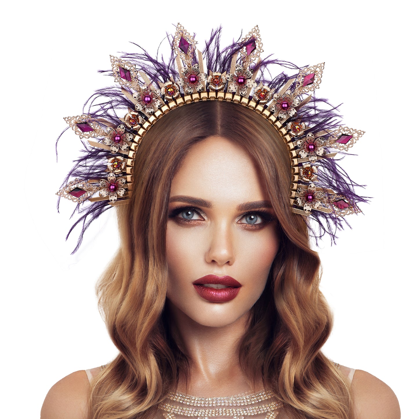 Purple Spiked Feather Halo Crown Headpiece
