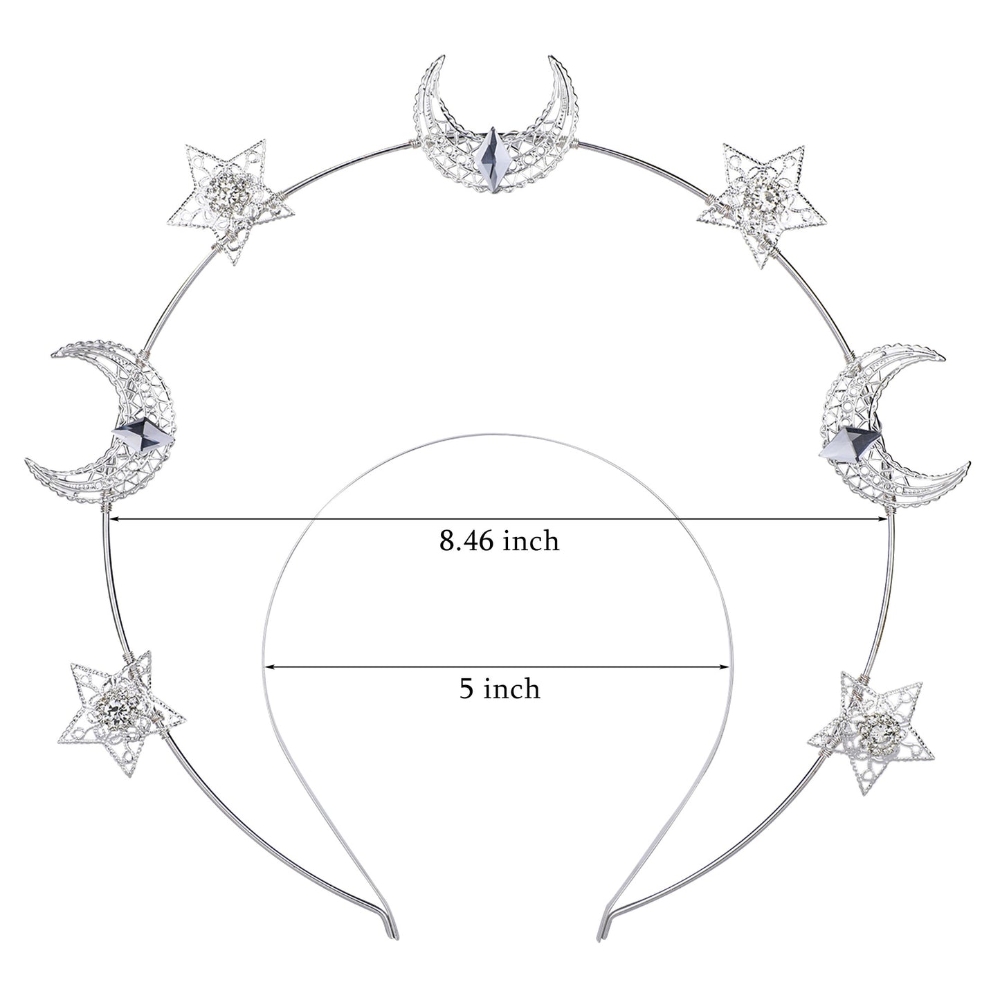 COSUCOS Handmade Stars Moon Headband Silver Headpiece