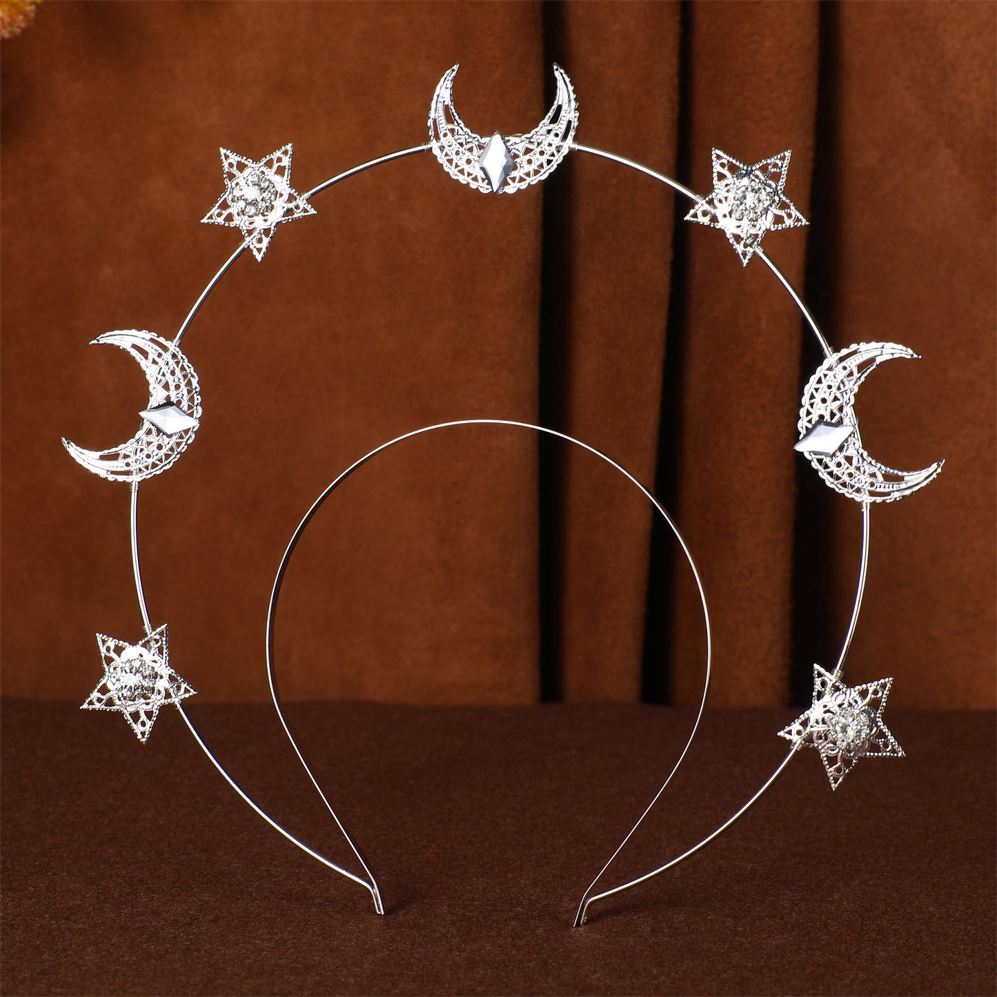 COSUCOS Handmade Stars Moon Headband Silver Headpiece