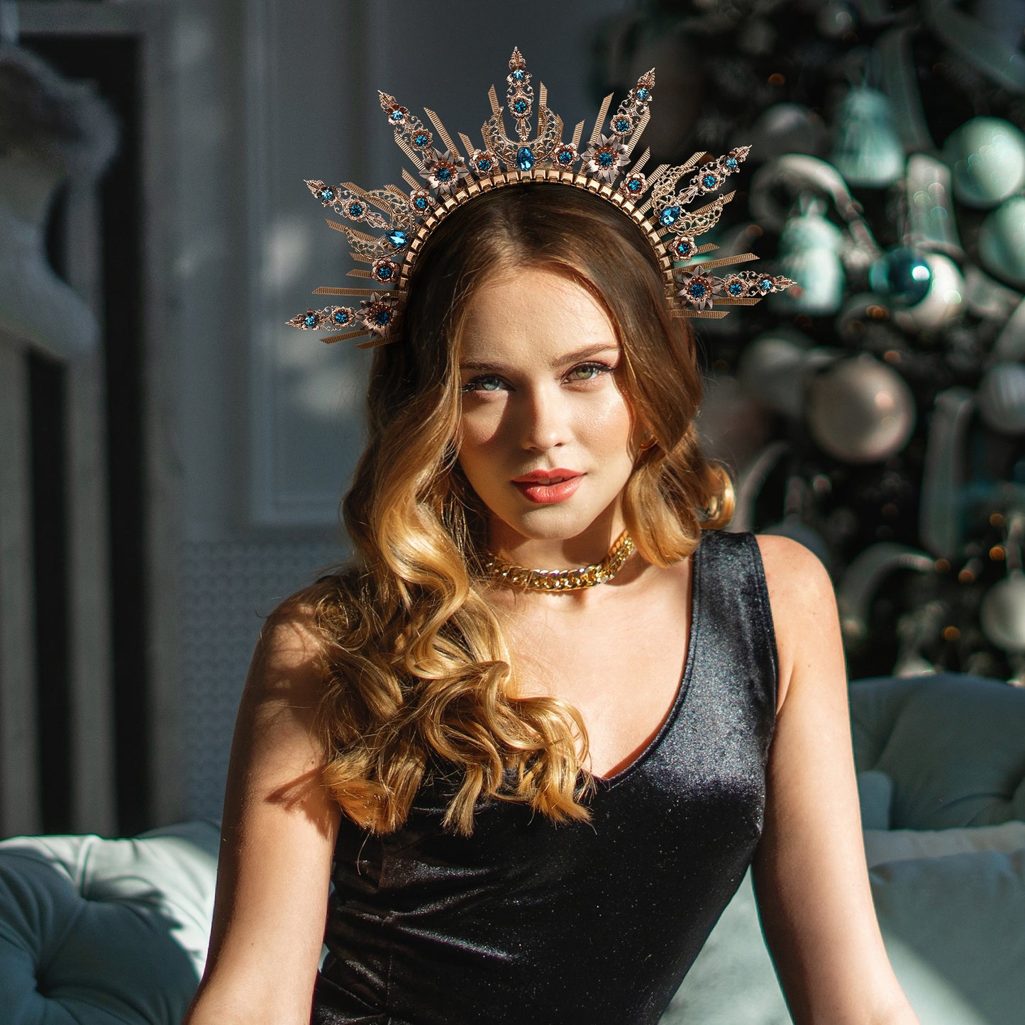 Gold Moon Sunburst Headband Goddess Tiara