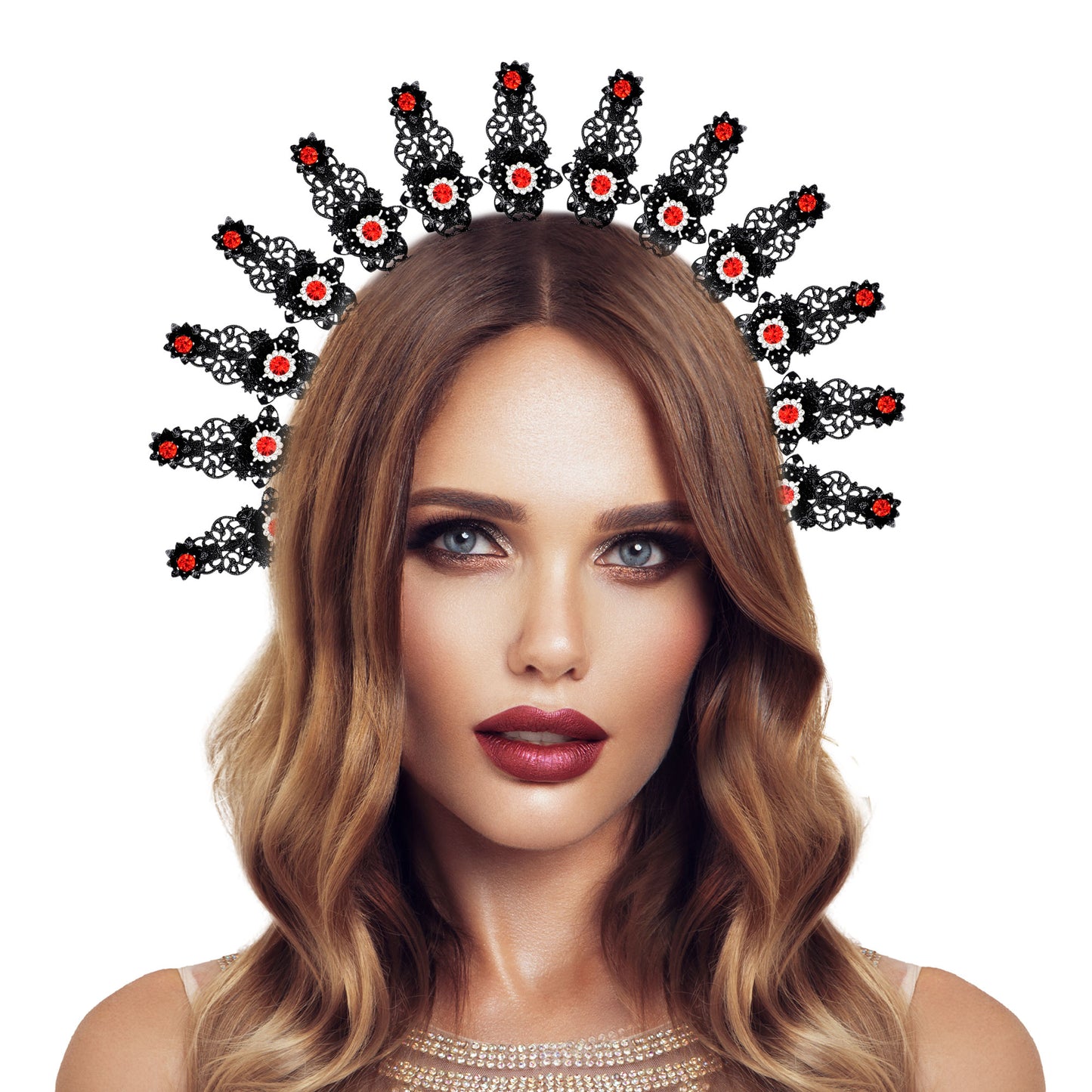 COSUCOS Black Halo Crown Headpiece - Goddess Headband Wedding Headpiece