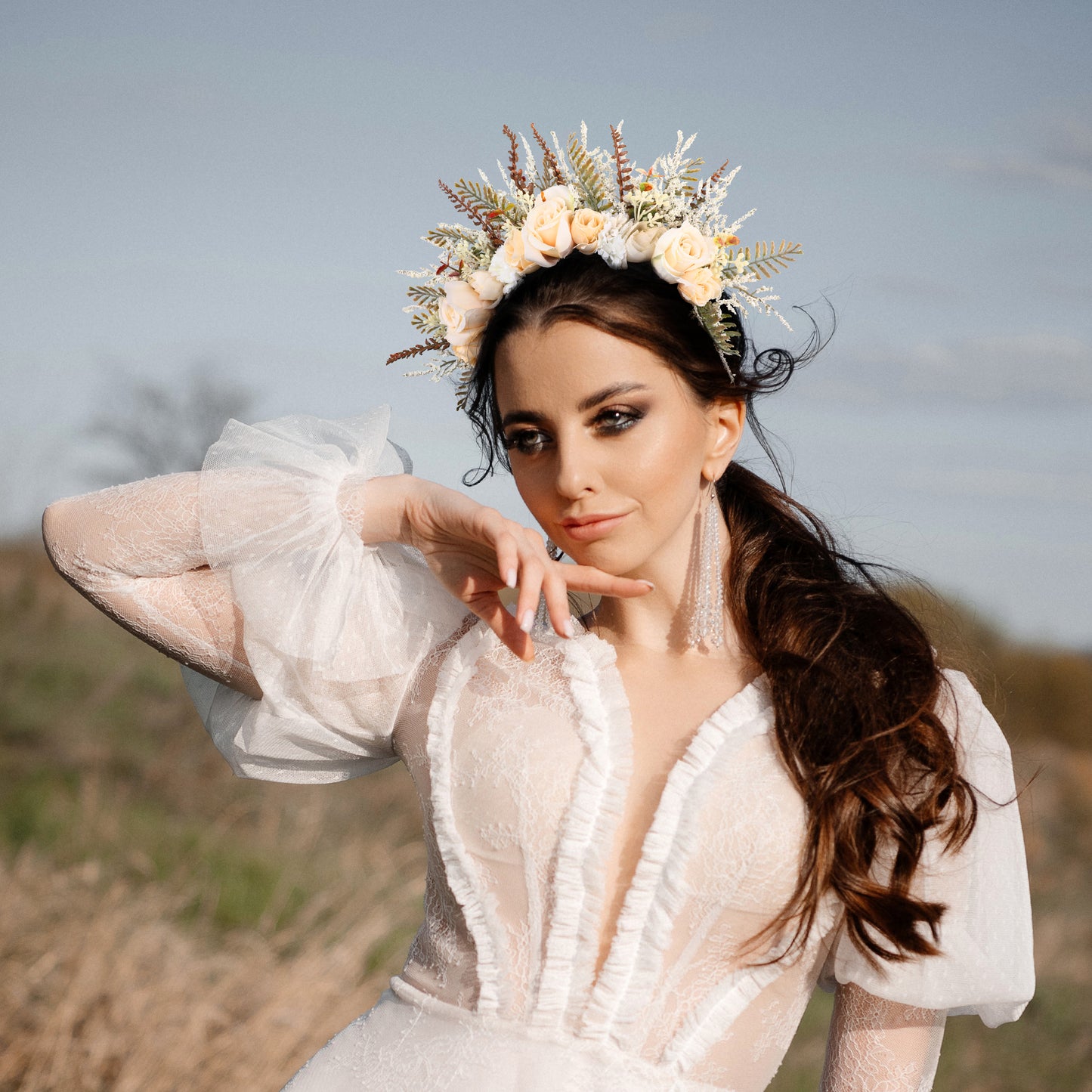 Rose Flower Crown Woodland Wedding Headpiece