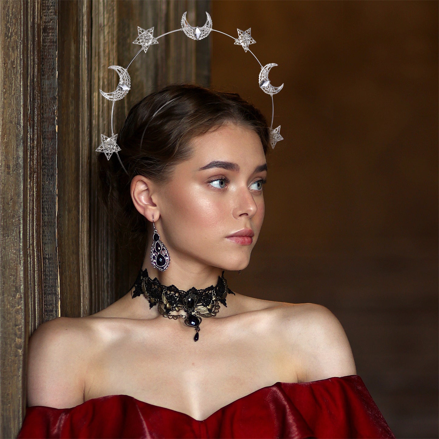 COSUCOS Handmade Stars Moon Headband Silver Headpiece