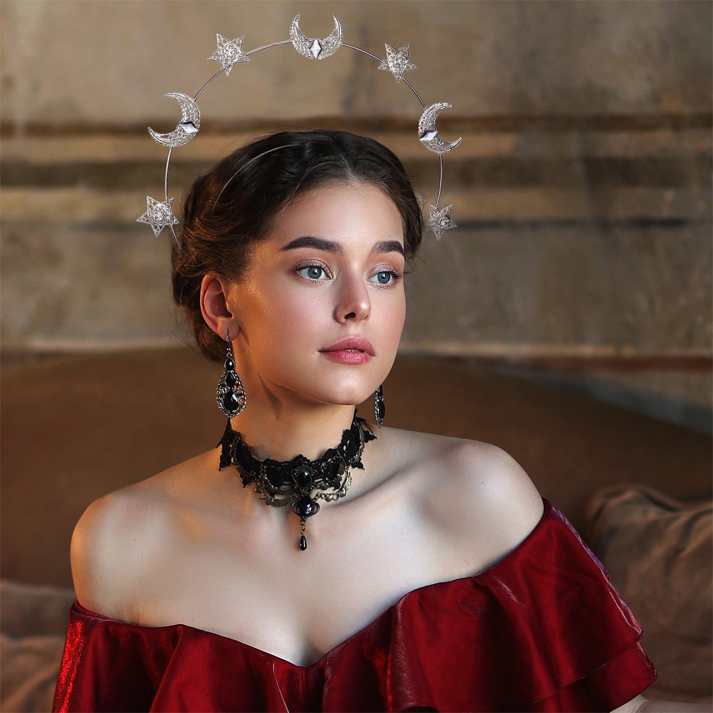 COSUCOS Handmade Stars Moon Headband Silver Headpiece