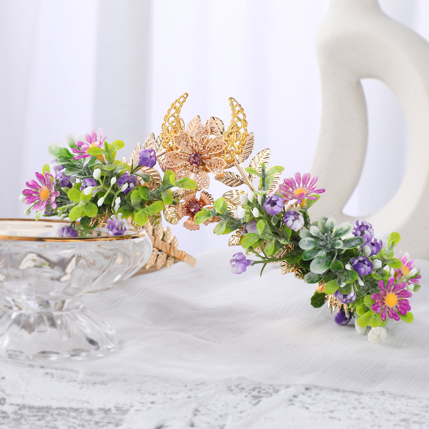 COSUCOS Vintage Gold Goddess Leaf Crown Rhinestone Leaf Tiara