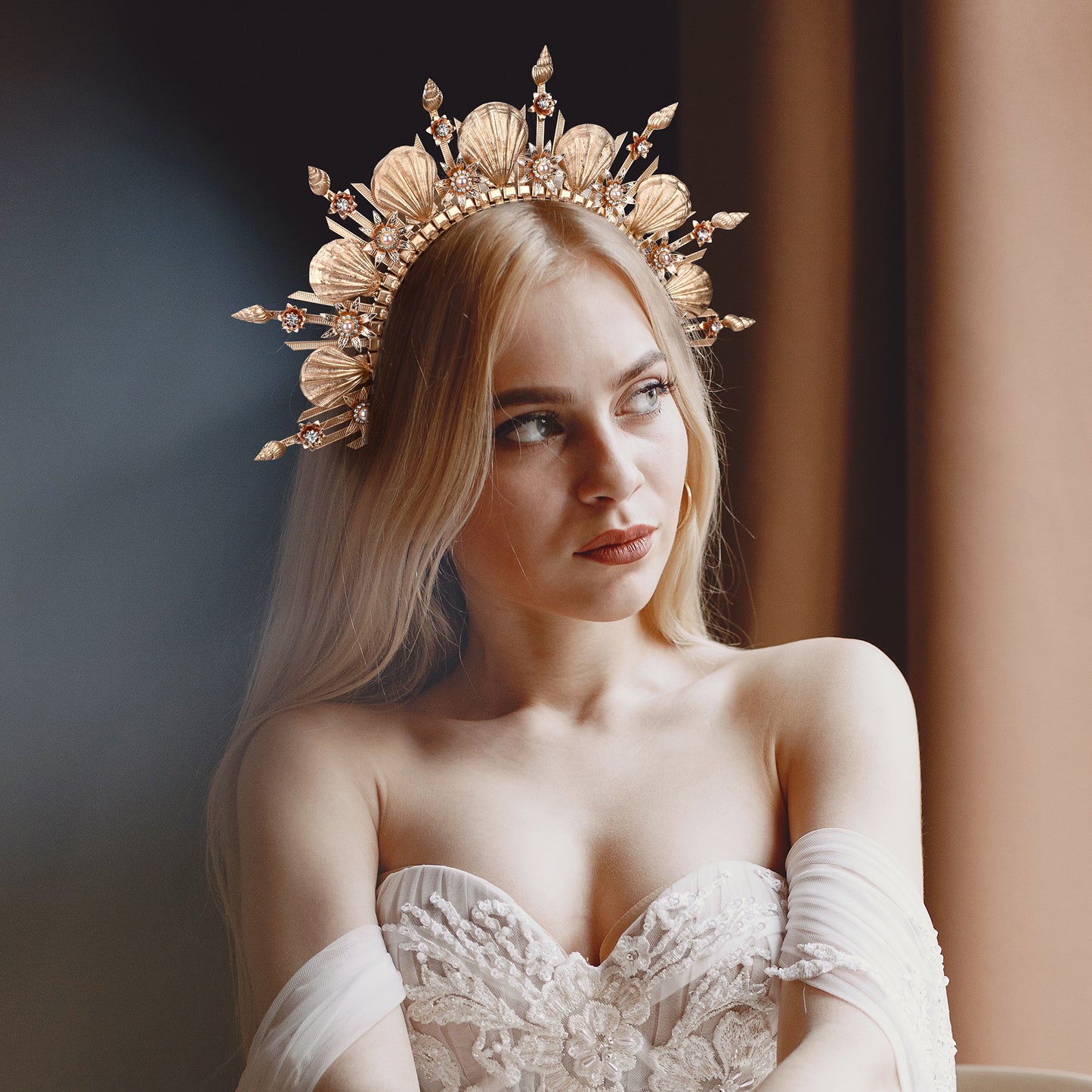 Gold Seashell Halo Crown Headpiece Mermaid Headband