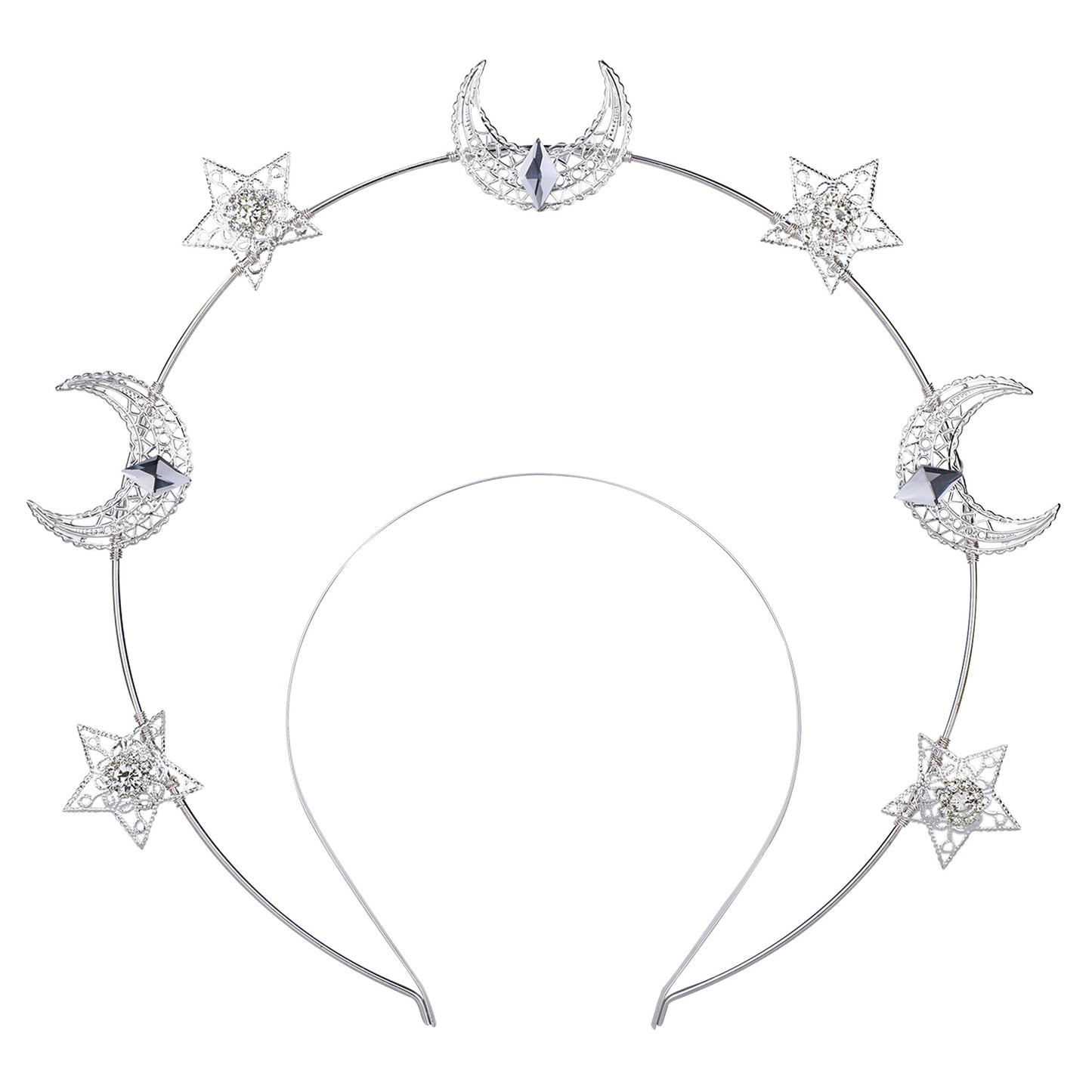 COSUCOS Handmade Stars Moon Headband Silver Headpiece