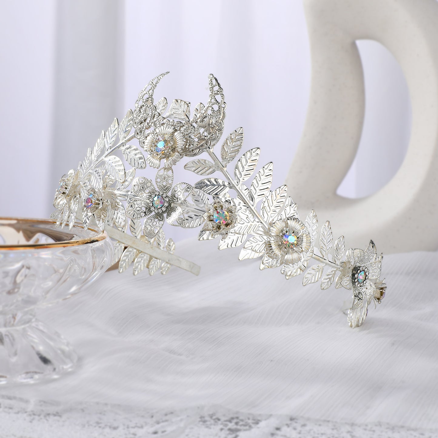 COSUCOS Silver Laurel Leaf Crown - Silver Leaf Tiara Greek Goddess Headpiece