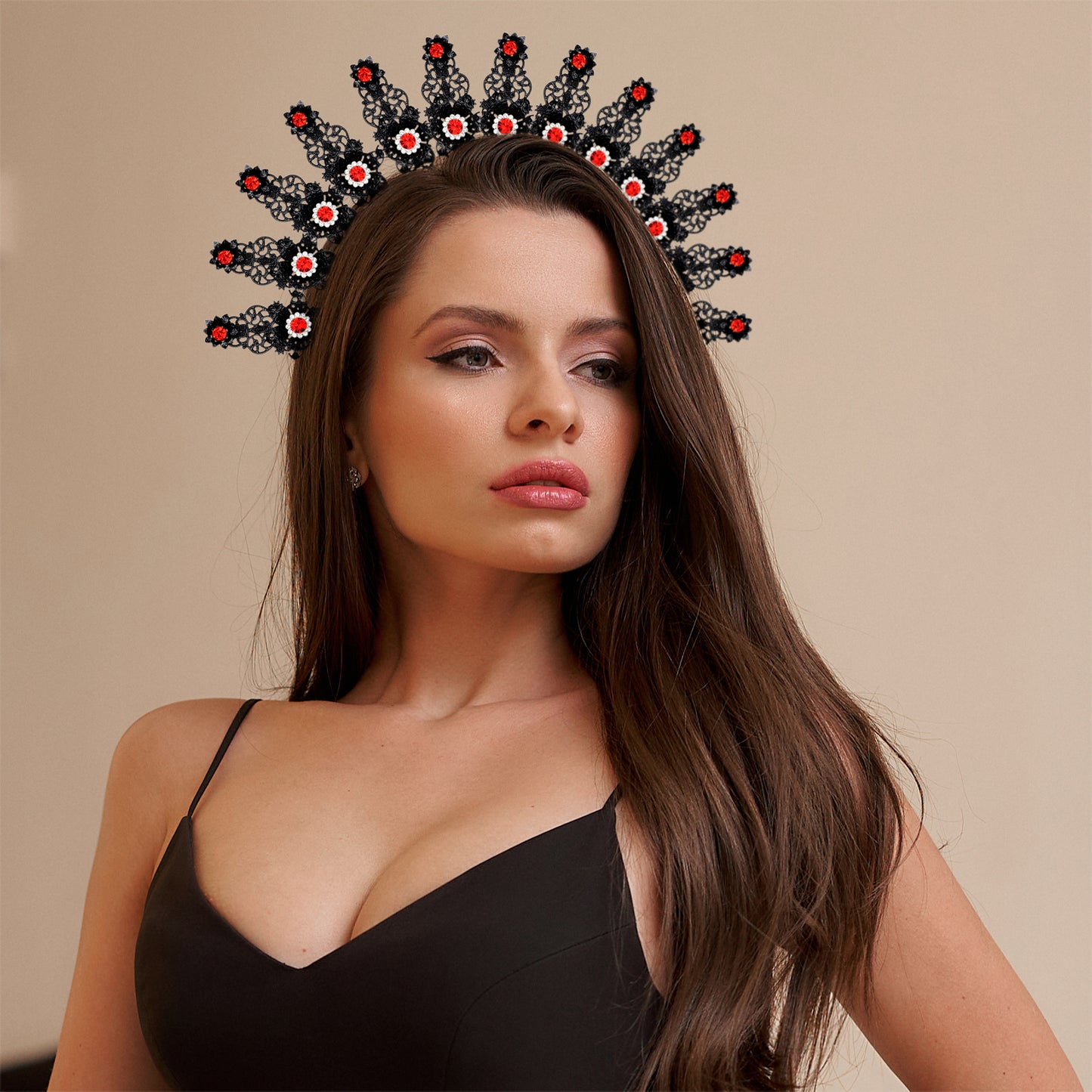 COSUCOS Black Halo Crown Headpiece - Goddess Headband Wedding Headpiece