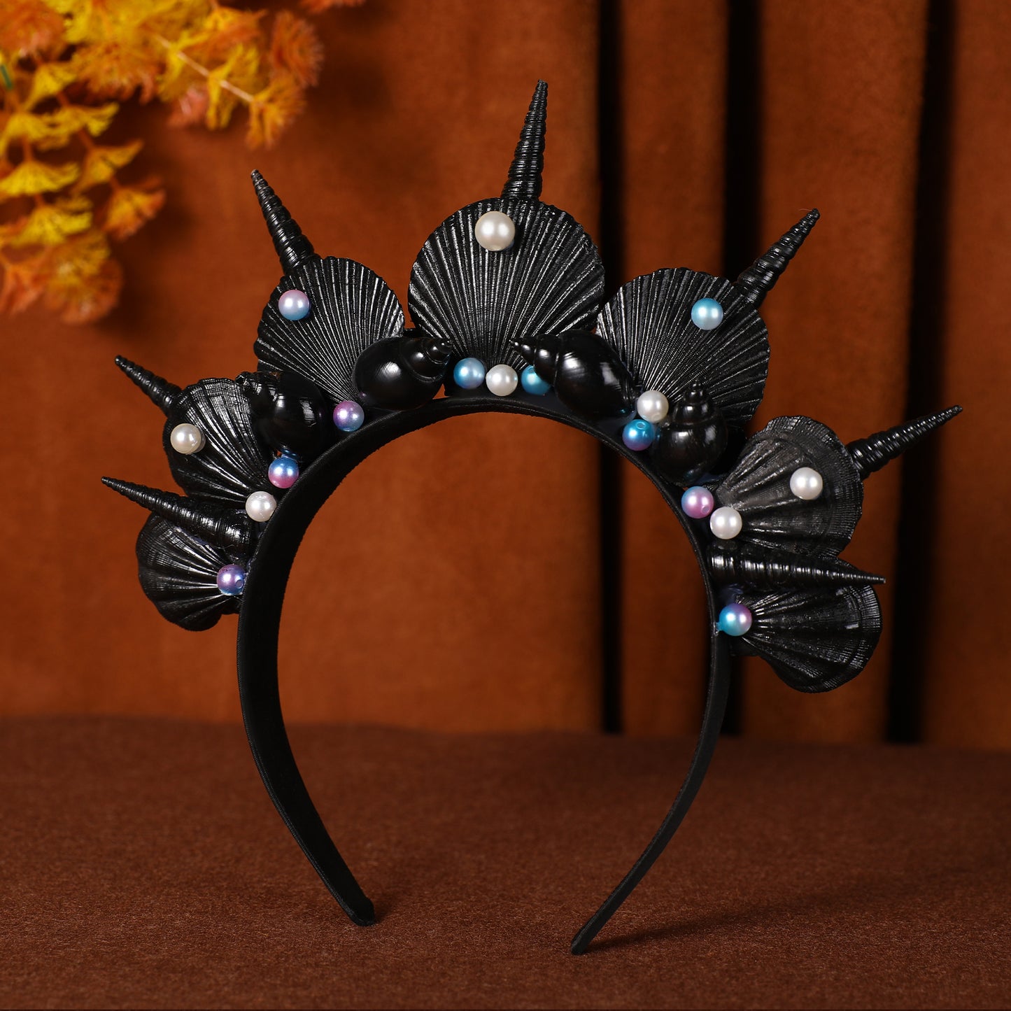 Shell Halo Crown Headpiece - White Blue Pearl Headband Taira Black Shell