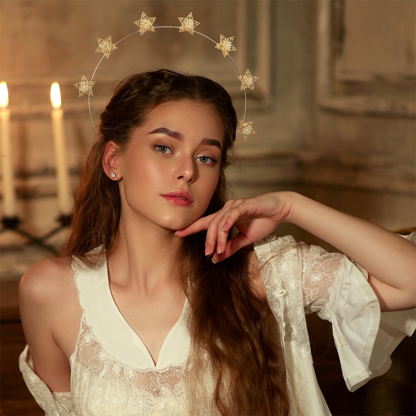 COSUCOS Handmade Stars Headpiece Gold Five Pointed Stars Headband