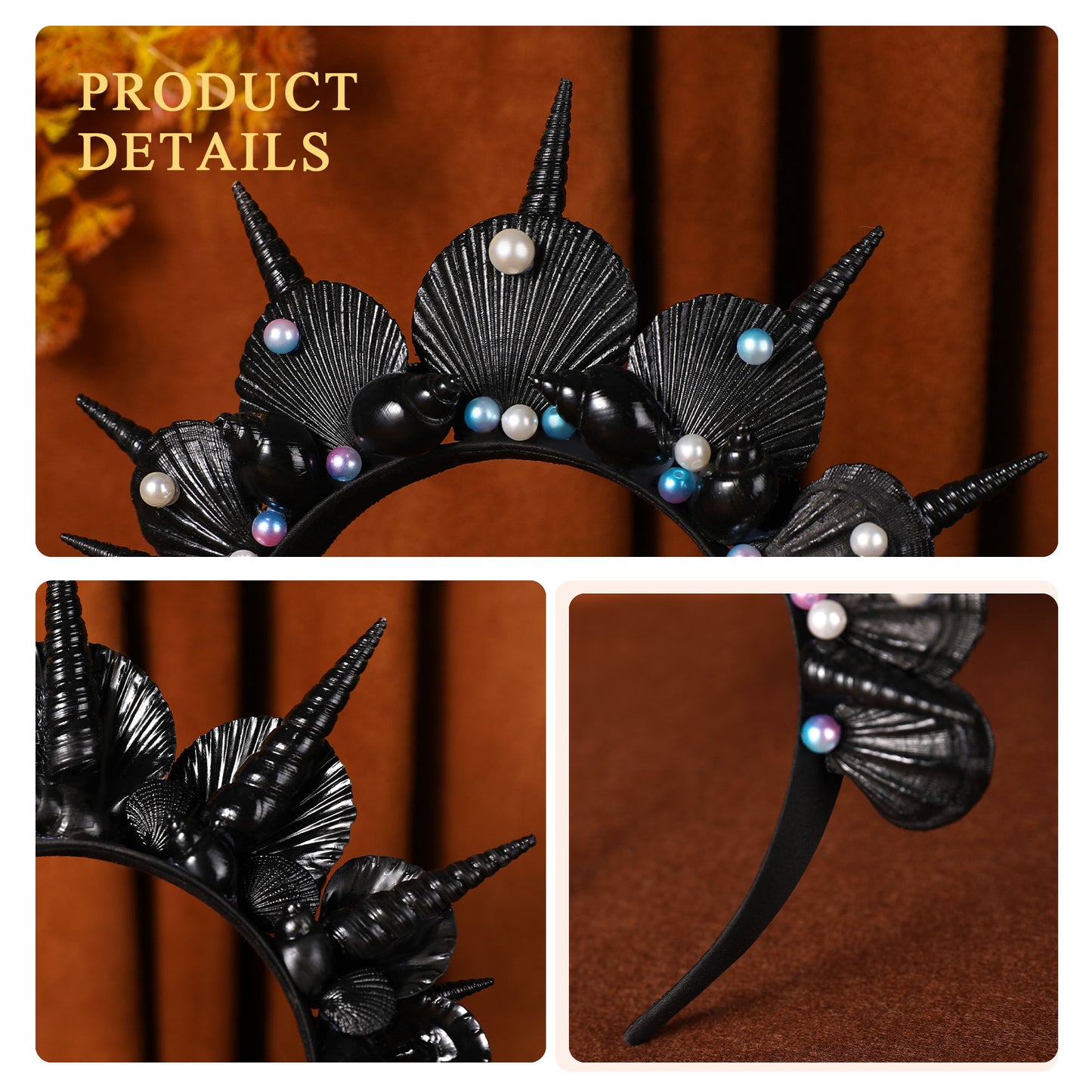 Shell Halo Crown Headpiece - White Blue Pearl Headband Taira Black Shell