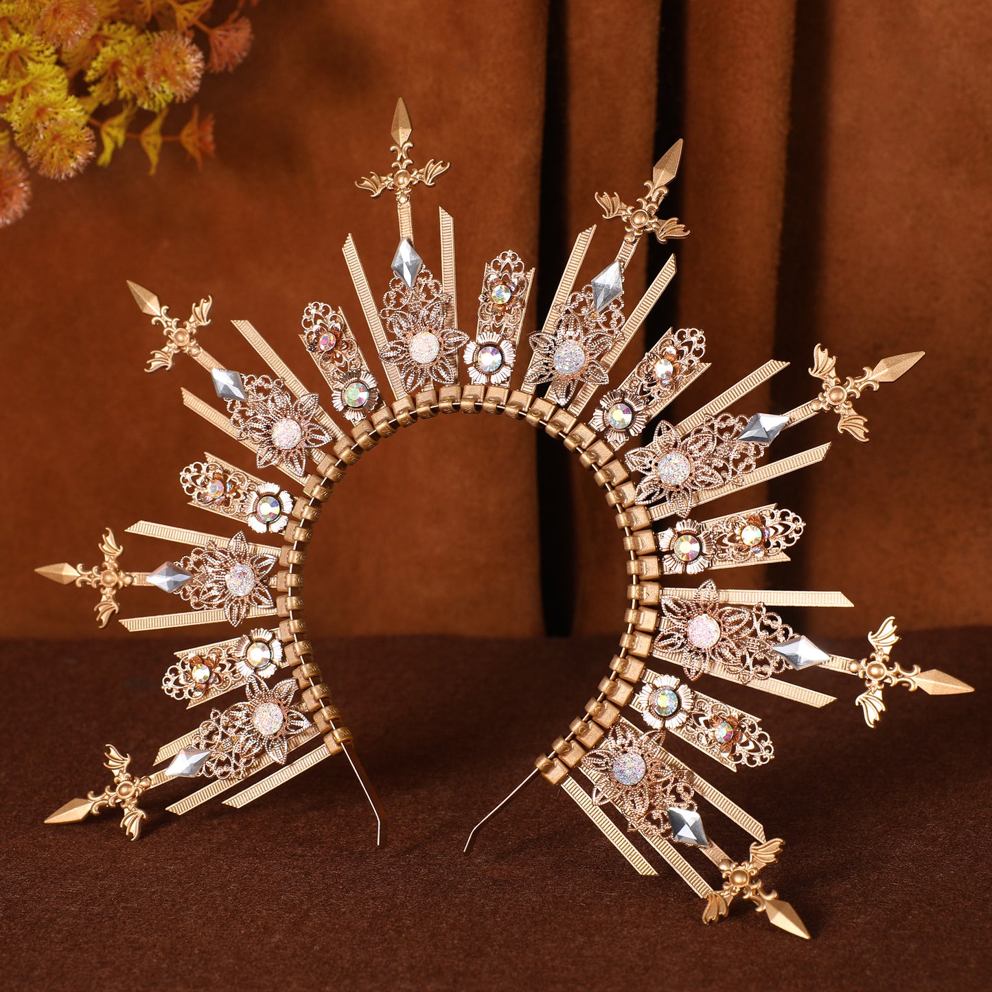 COSUCOS Halo Headpiece Handmade Gold Celestial Sunburst Crown
