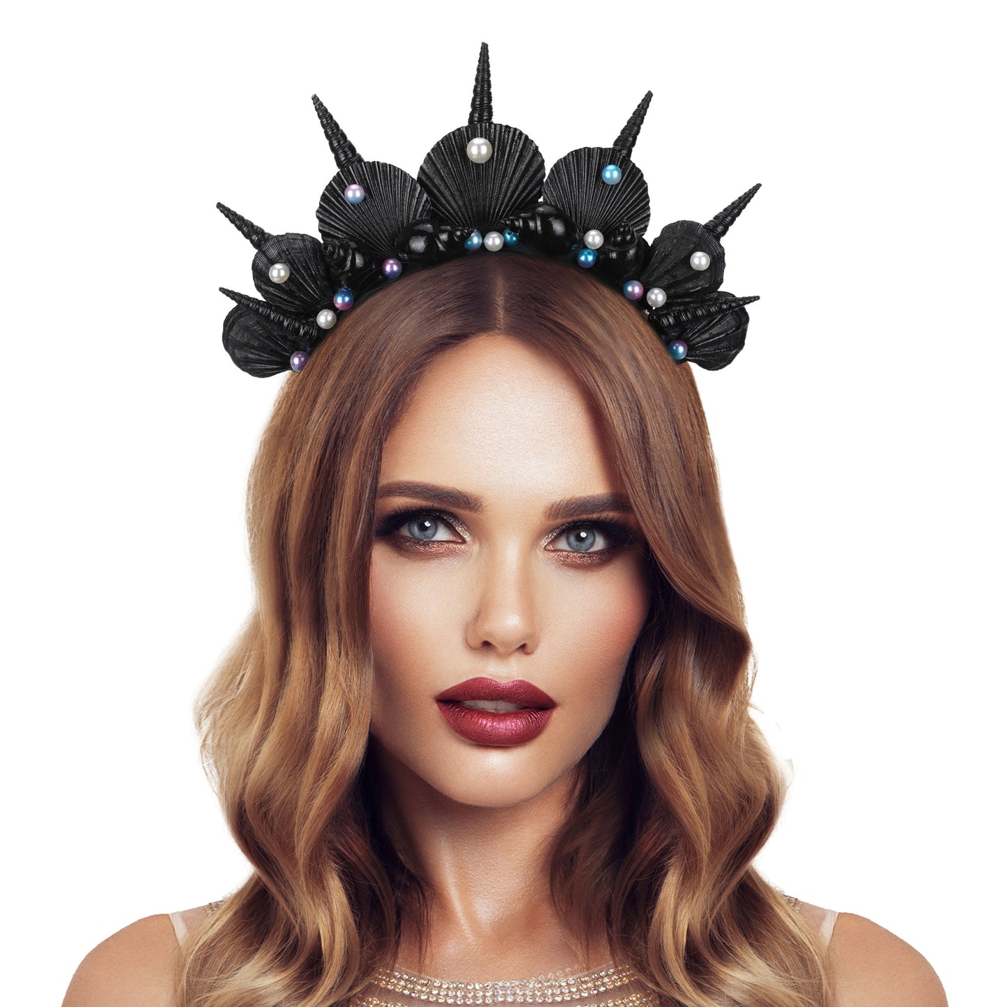 Shell Halo Crown Headpiece - White Blue Pearl Headband Taira Black Shell
