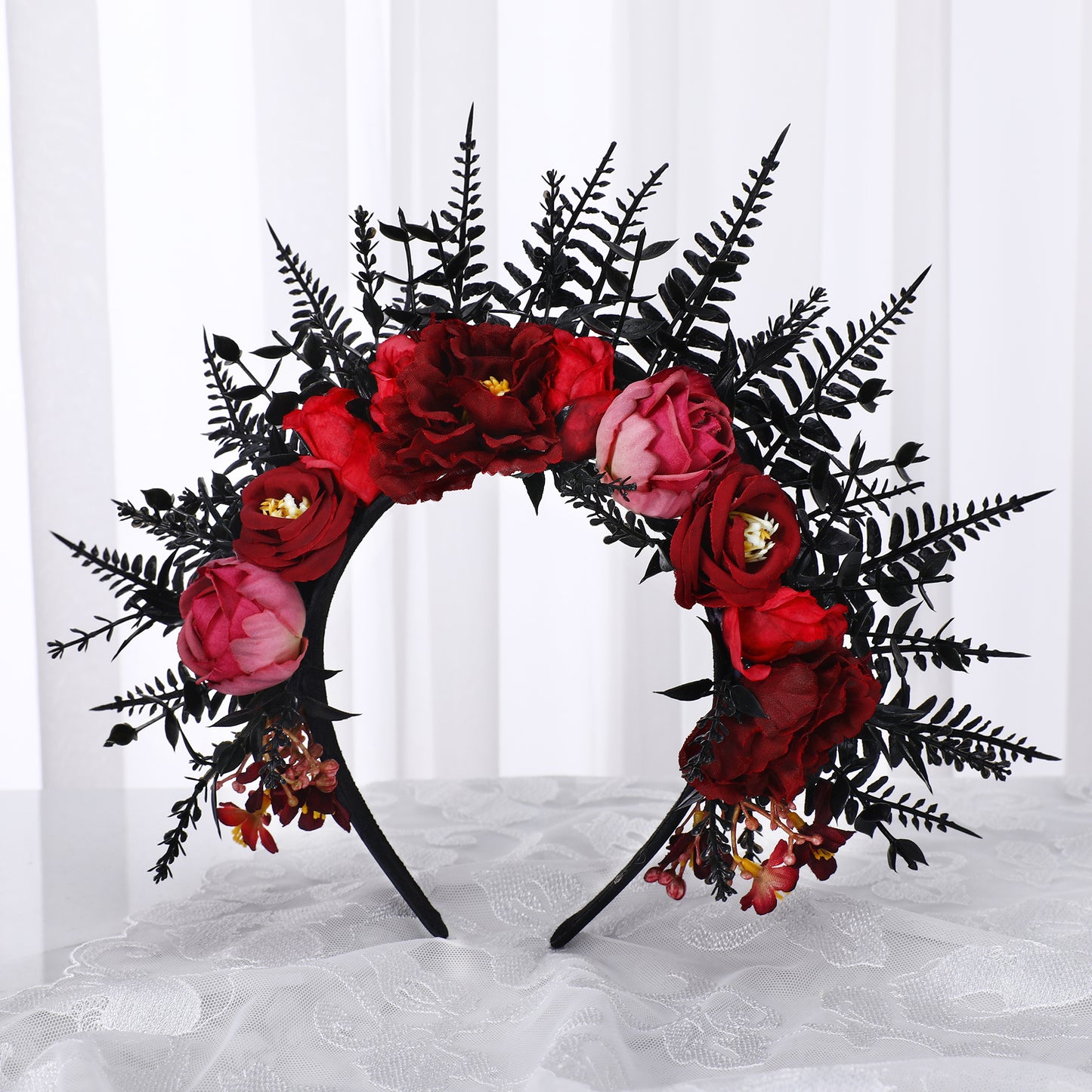 Gothic Flower Crown Black Wedding Headpiece