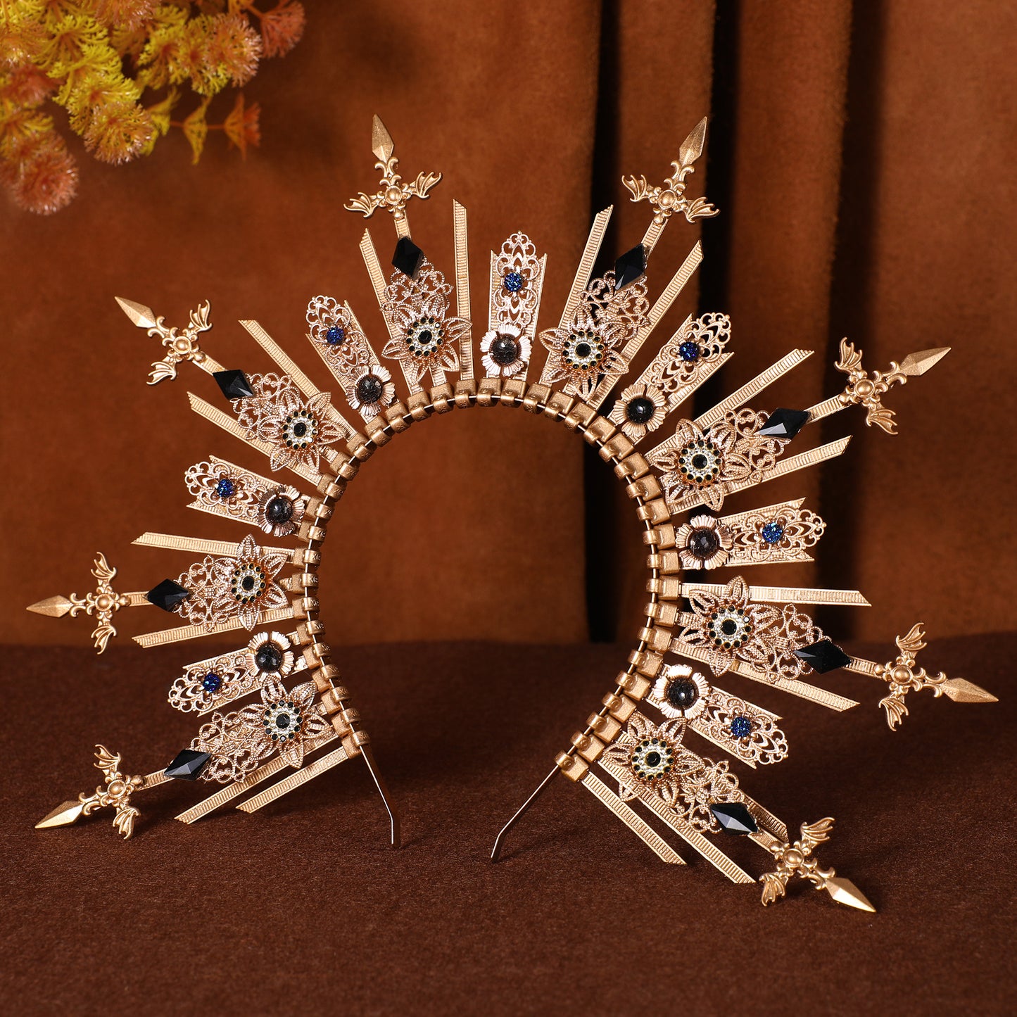 COSUCOS Halo Crown Handmade Gold Mary Goddess Headpiece