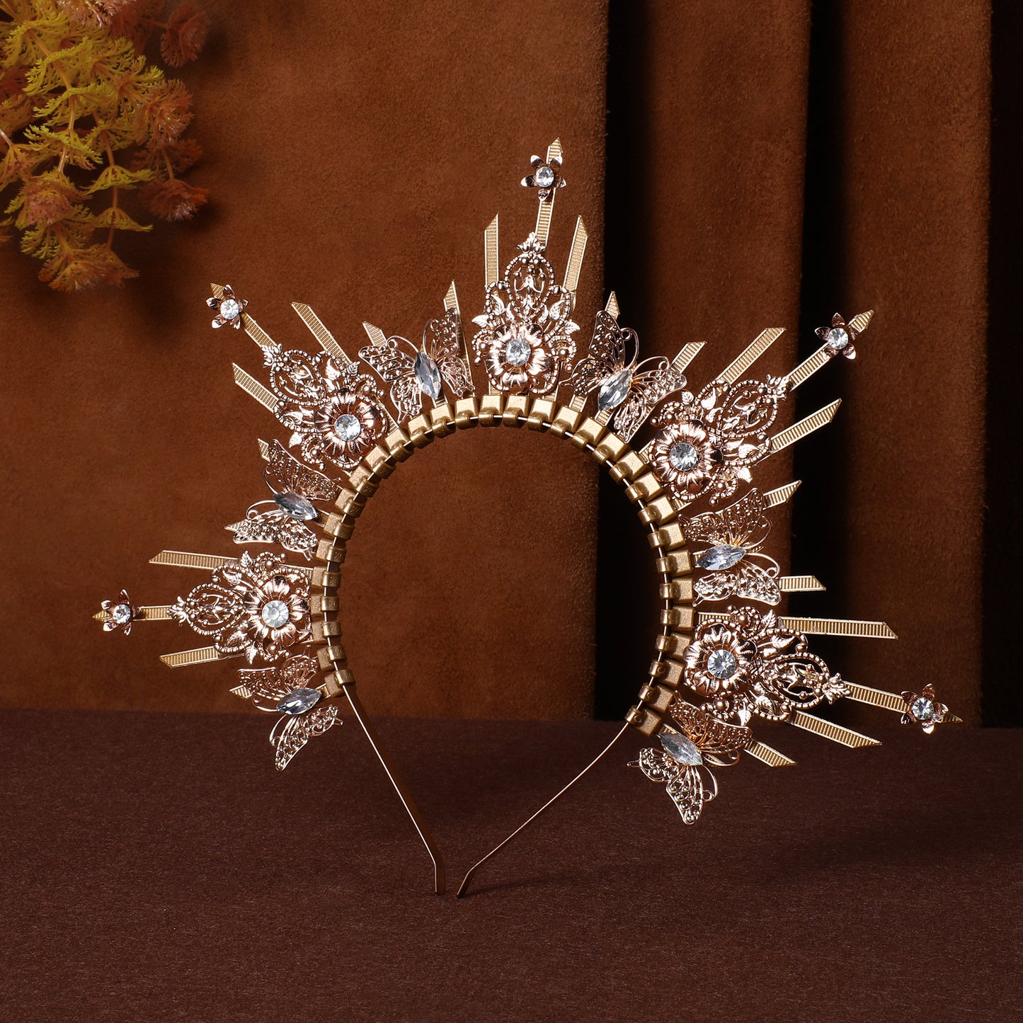 Spiked Headband Sunburst Gold Halo Crown