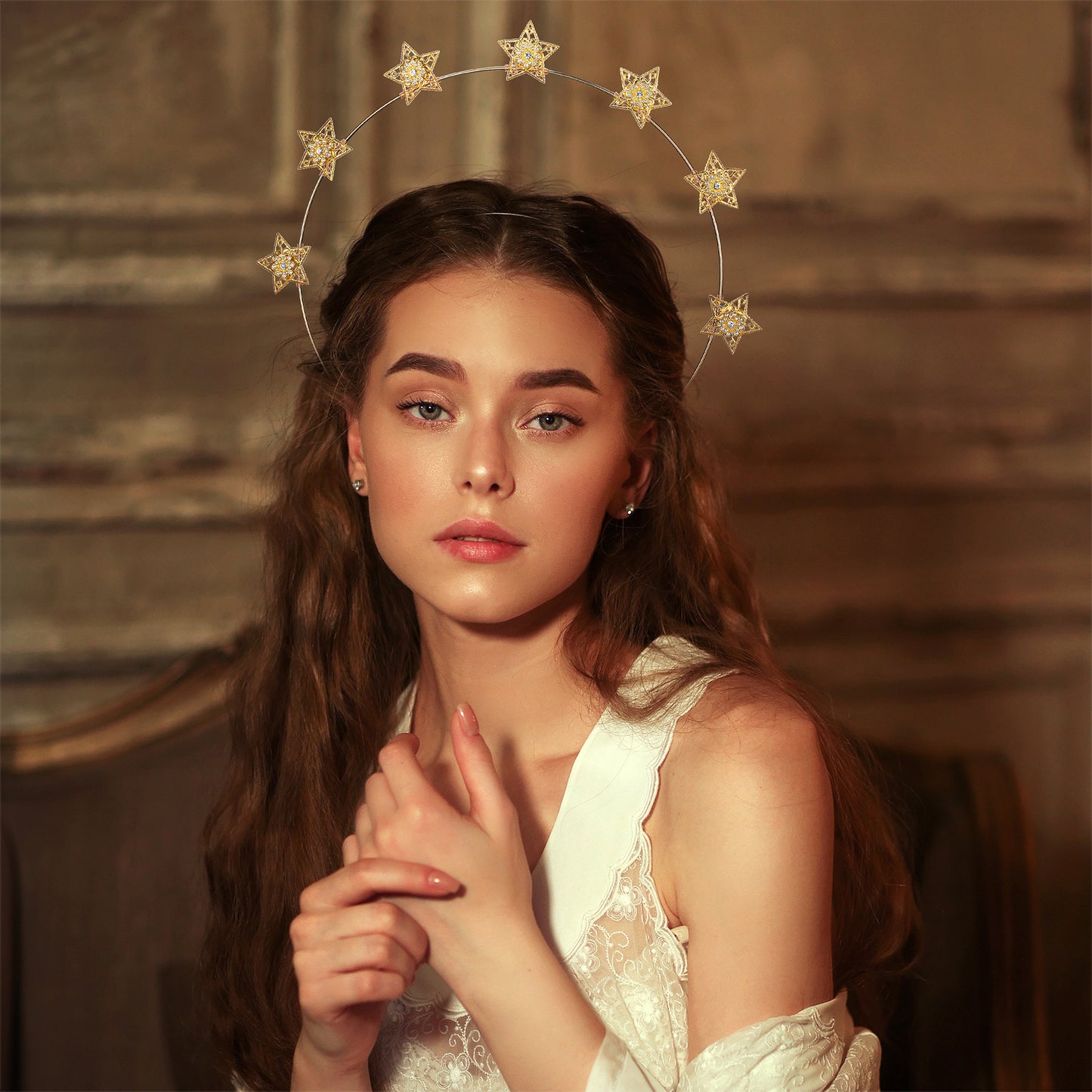 COSUCOS Handmade Stars Headpiece Gold Five Pointed Stars Headband