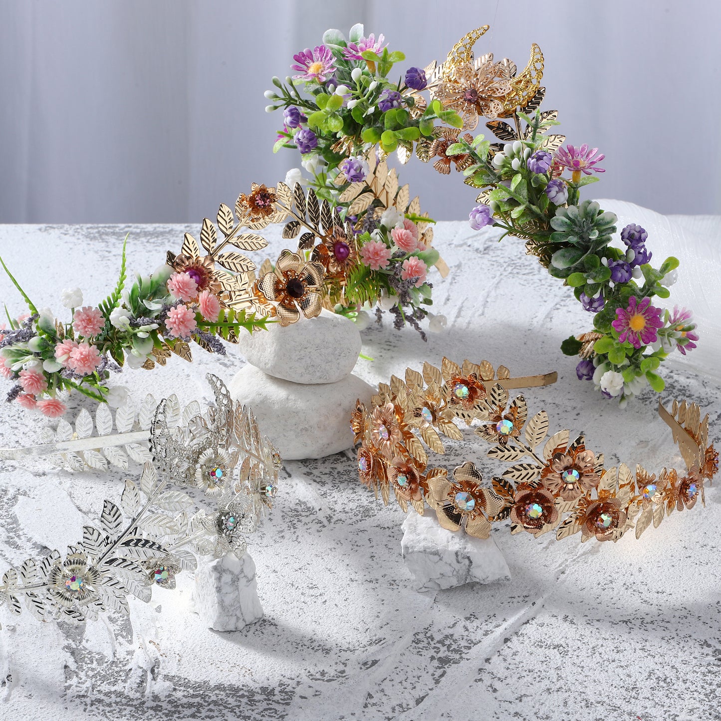 COSUCOS Exquisite Gold Goddess Leaf Crown with Pearl Rhinestone Princess Leaf Tiara