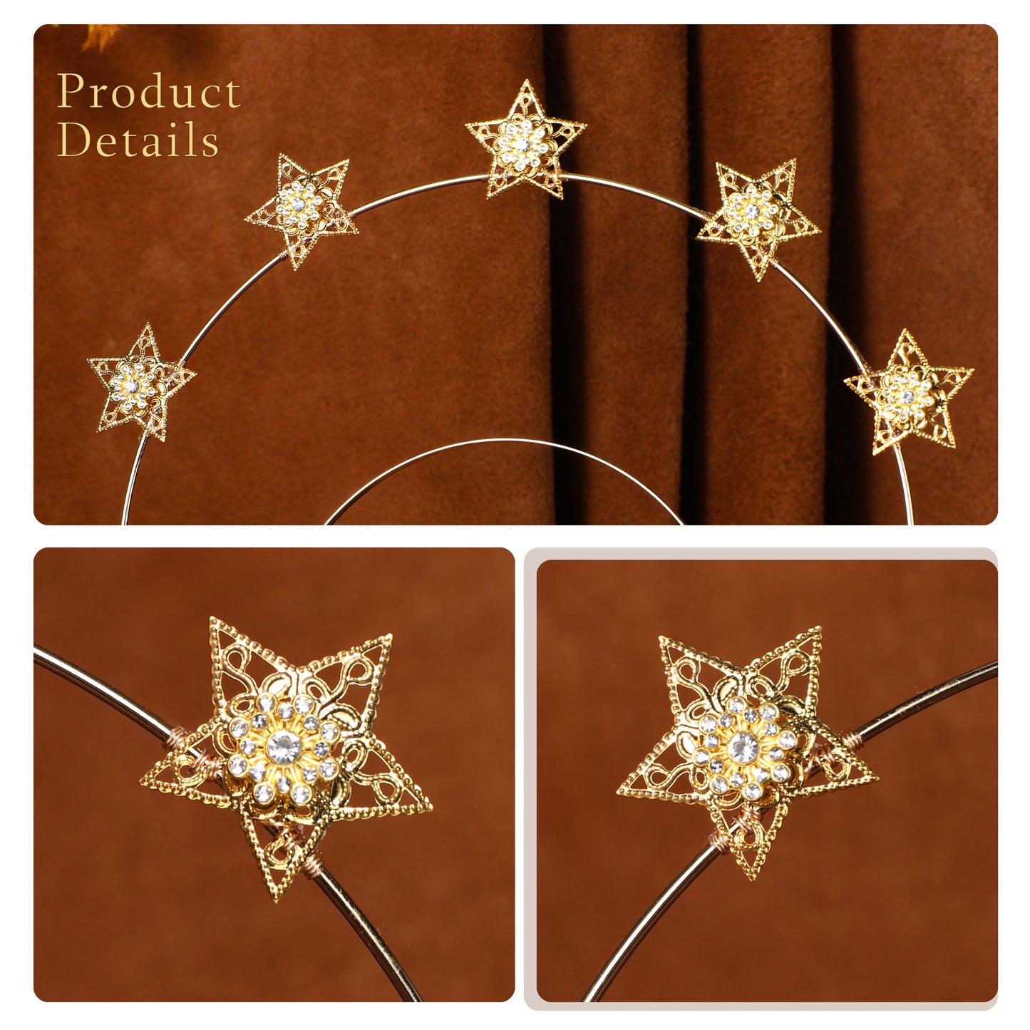 COSUCOS Handmade Stars Headpiece Gold Five Pointed Stars Headband