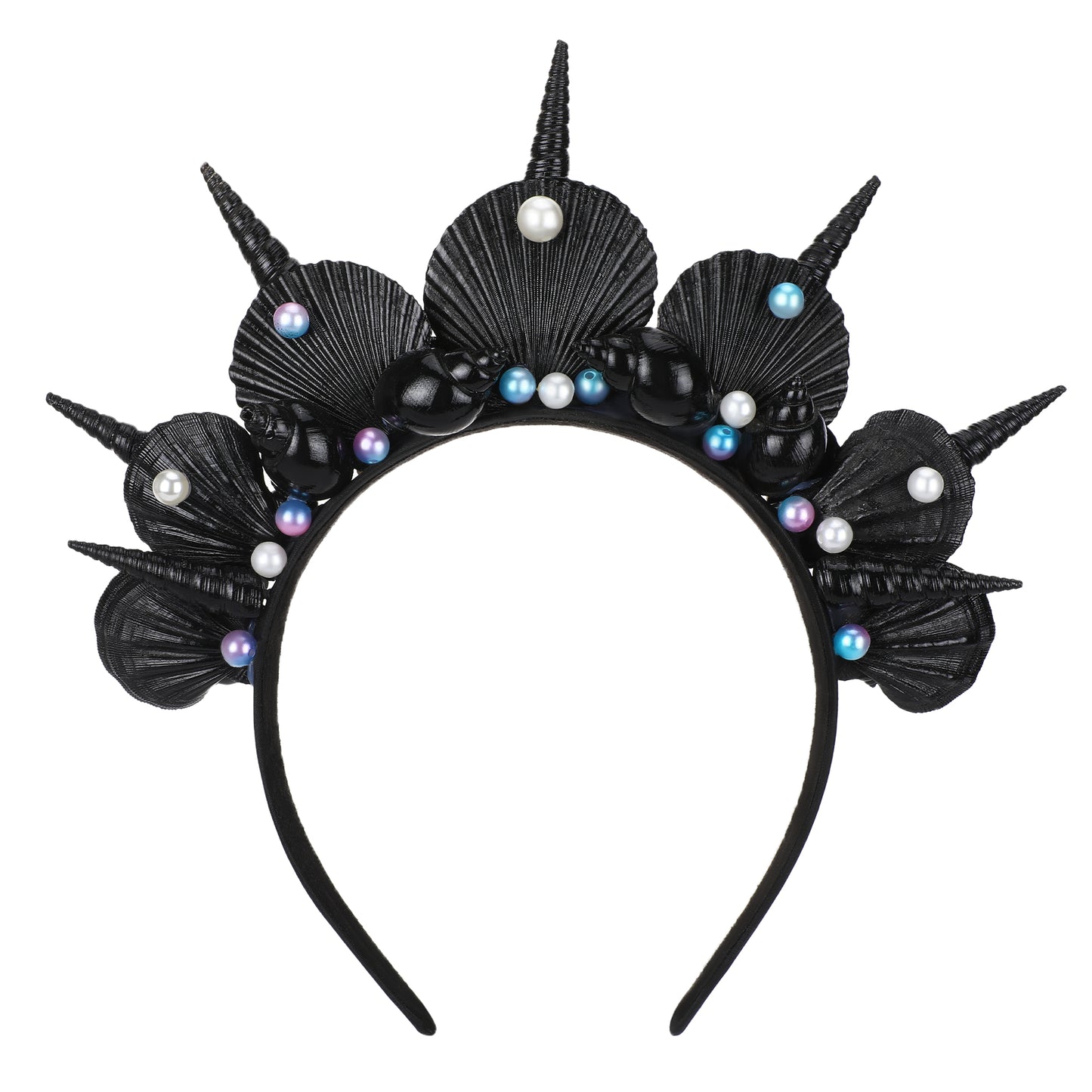Shell Halo Crown Headpiece - White Blue Pearl Headband Taira Black Shell