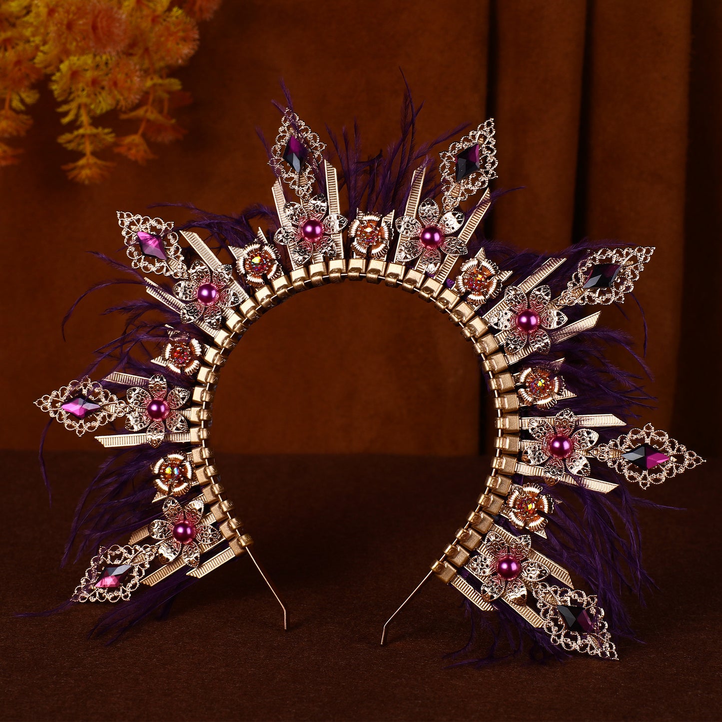 Purple Spiked Feather Halo Crown Headpiece