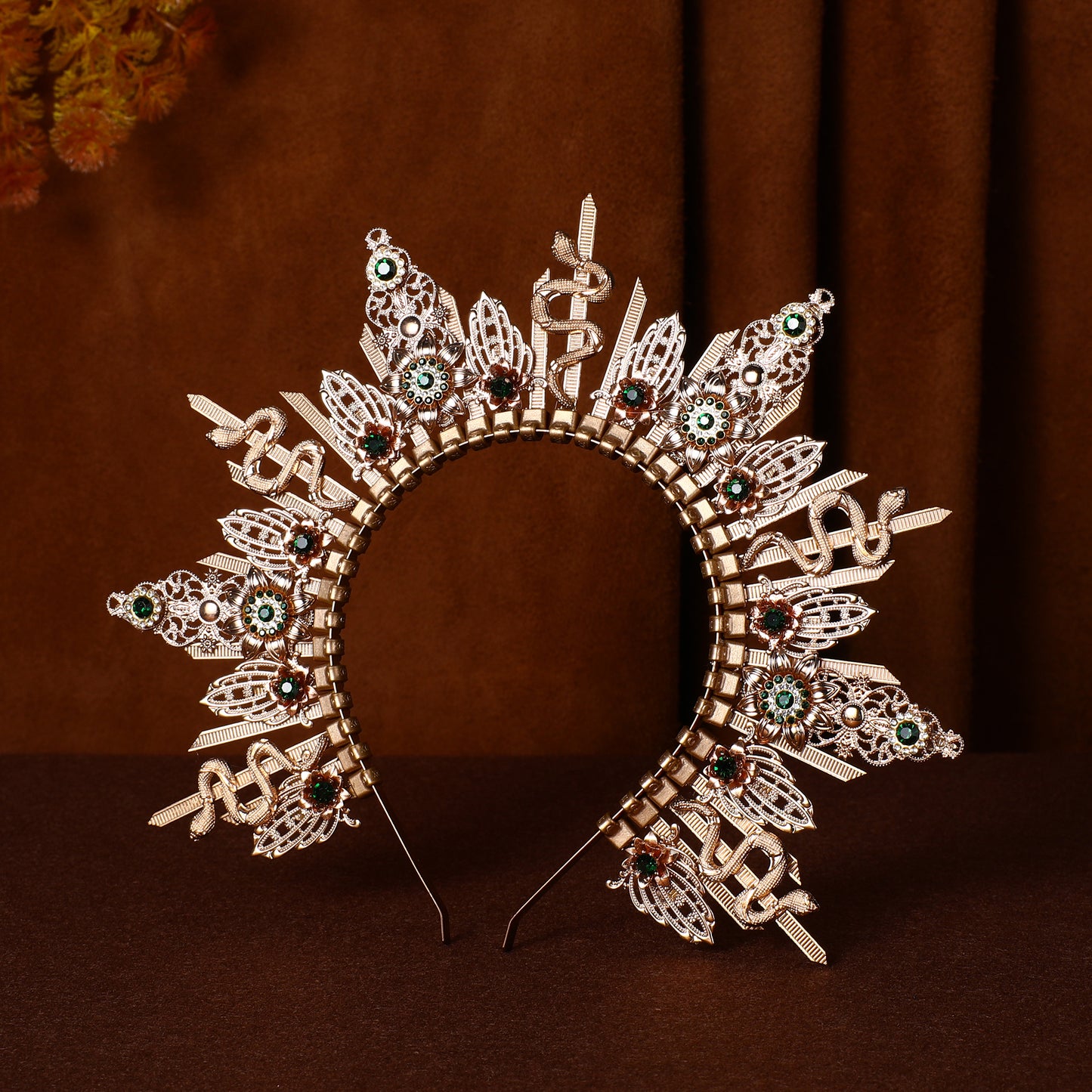 Gold Medusa Headband Snake Sunburst Halo Crown