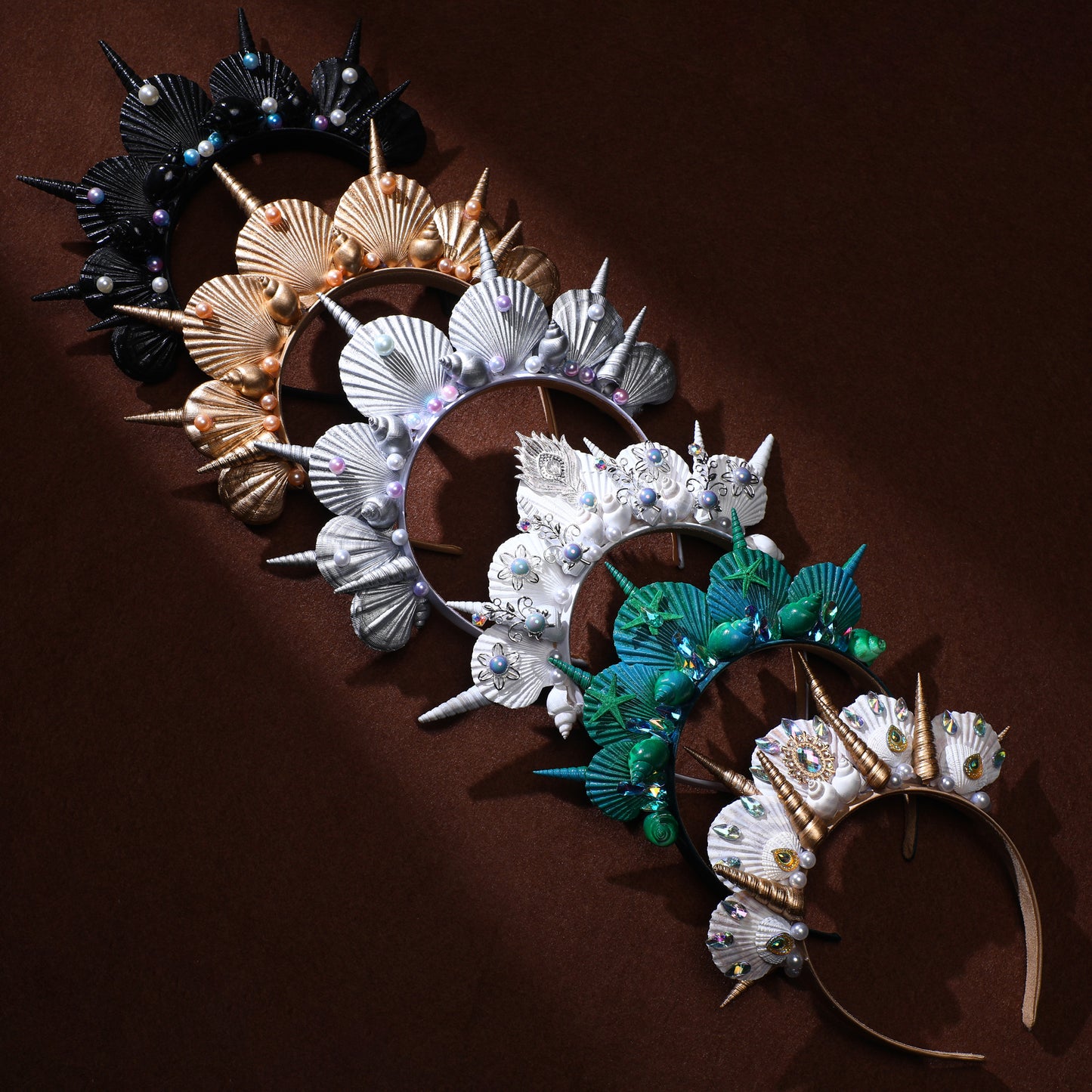 Seashell Halo Crown Headpiece - Handmade Gold Spiked Mermaid Crown