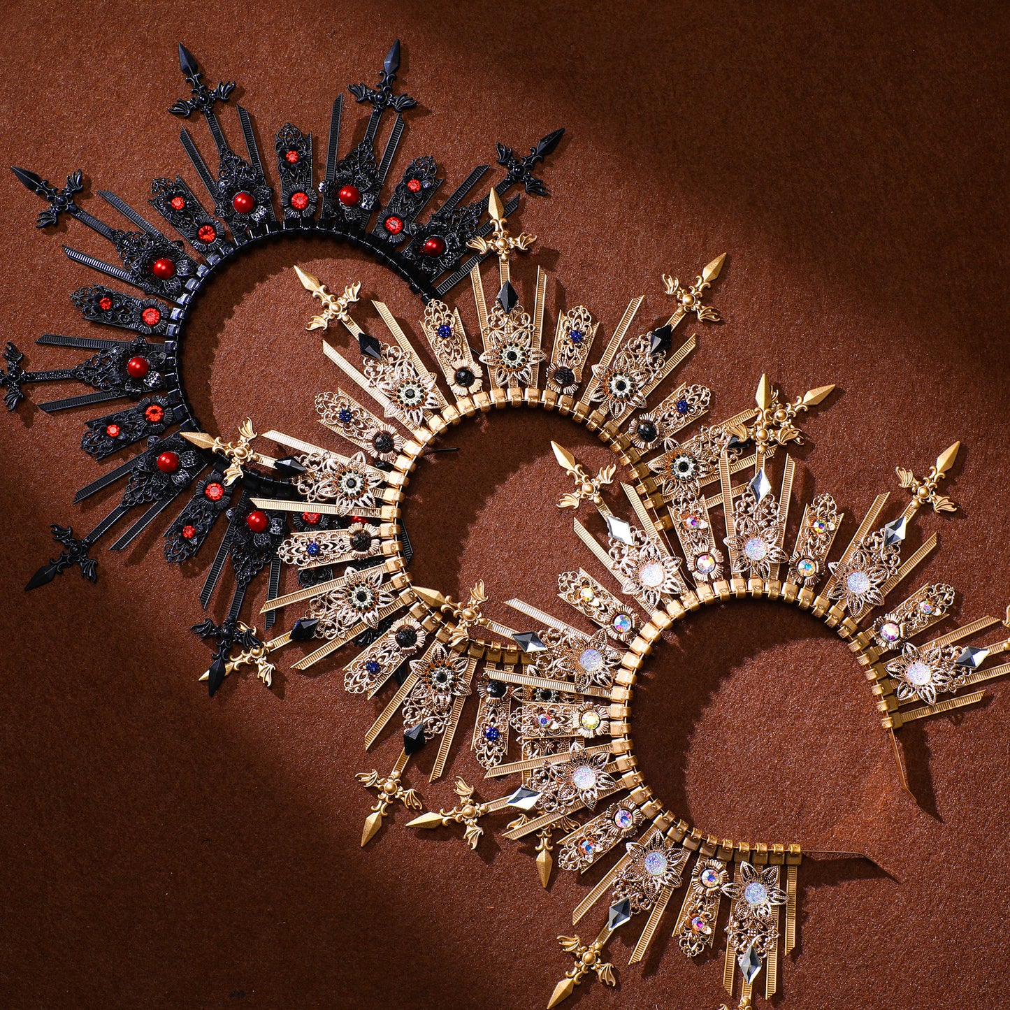 COSUCOS Halo Headpiece Handmade Gold Celestial Sunburst Crown