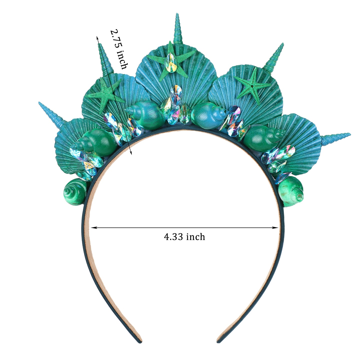 Green Halo Shell Crown - Medieval Mermaid Queen Tiara Blue Starfish Hairband