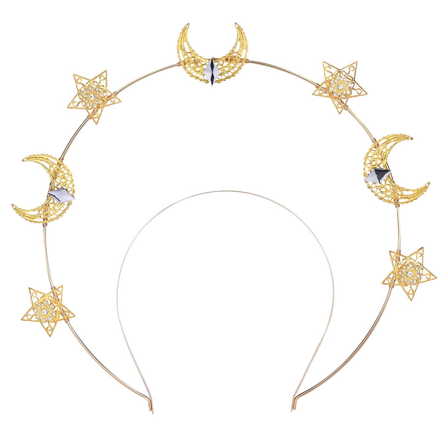 COSUCOS Moon Stars Halo Headband Gold Goddess Headpiece
