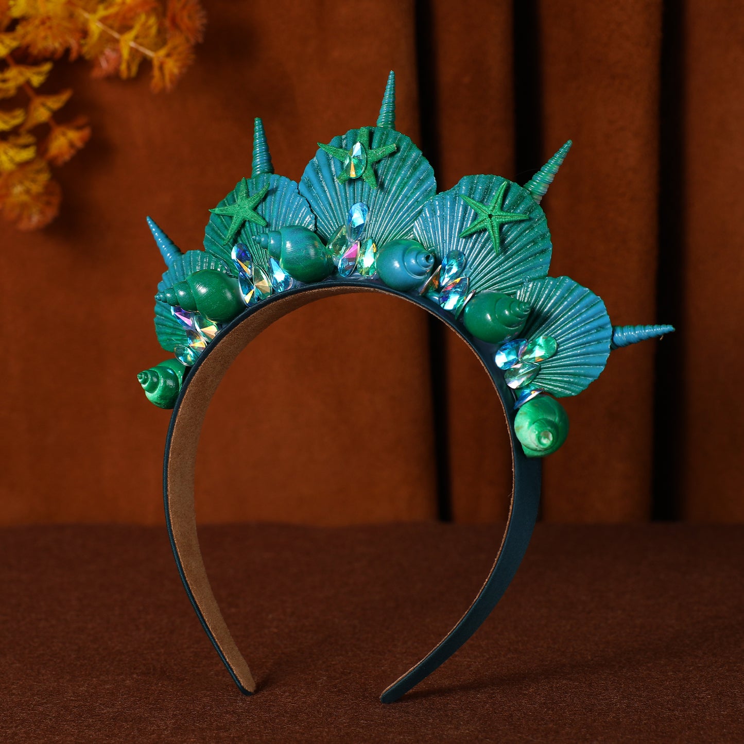 Green Halo Shell Crown - Medieval Mermaid Queen Tiara Blue Starfish Hairband