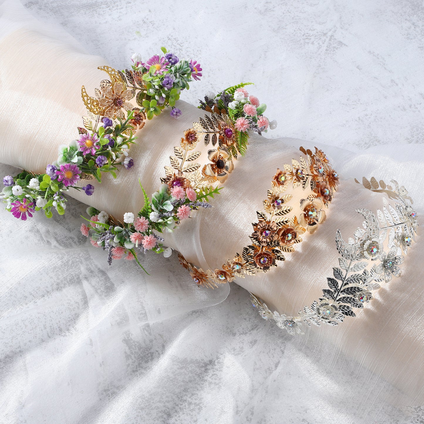 COSUCOS Exquisite Gold Goddess Leaf Crown with Pearl Rhinestone Princess Leaf Tiara