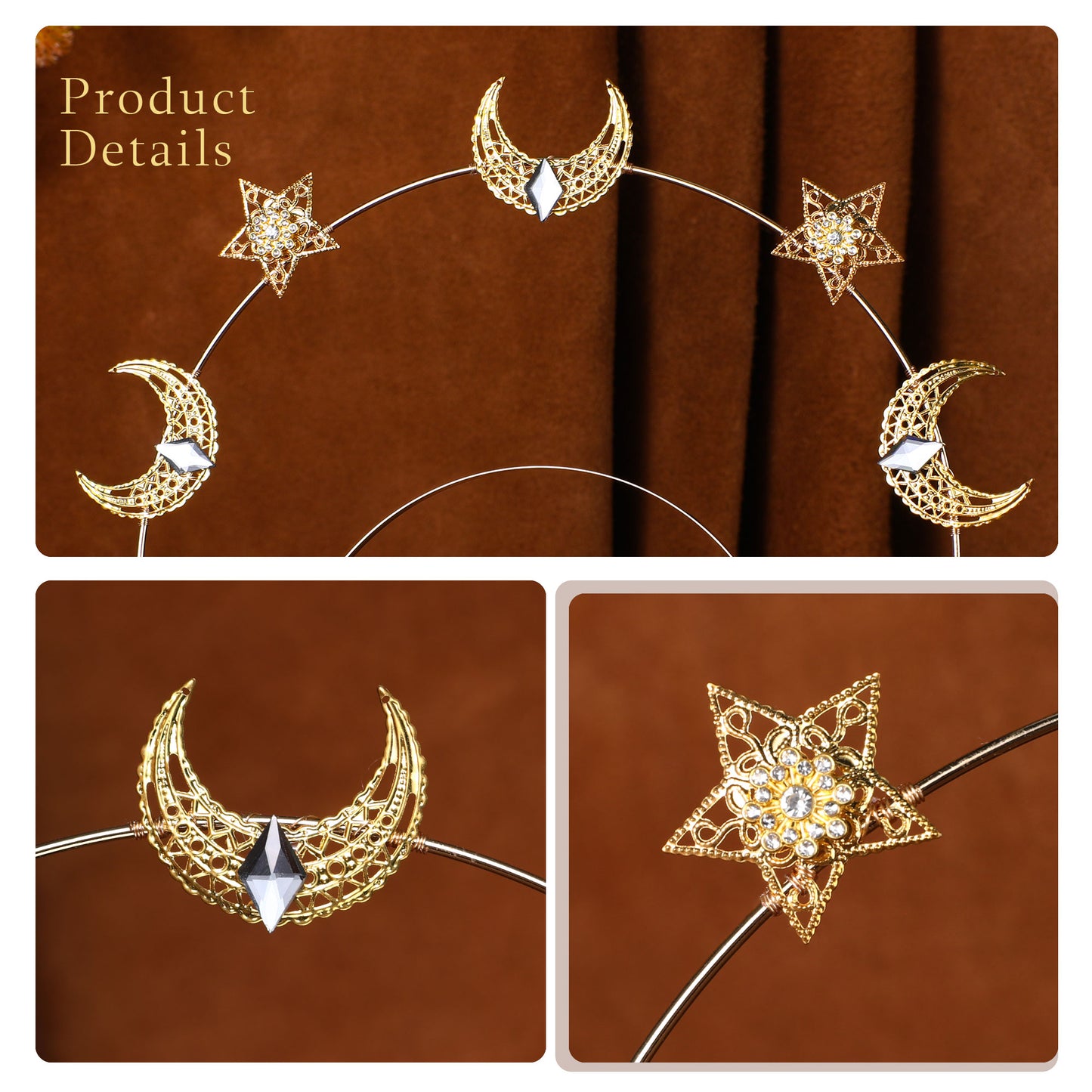 COSUCOS Moon Stars Halo Headband Gold Goddess Headpiece