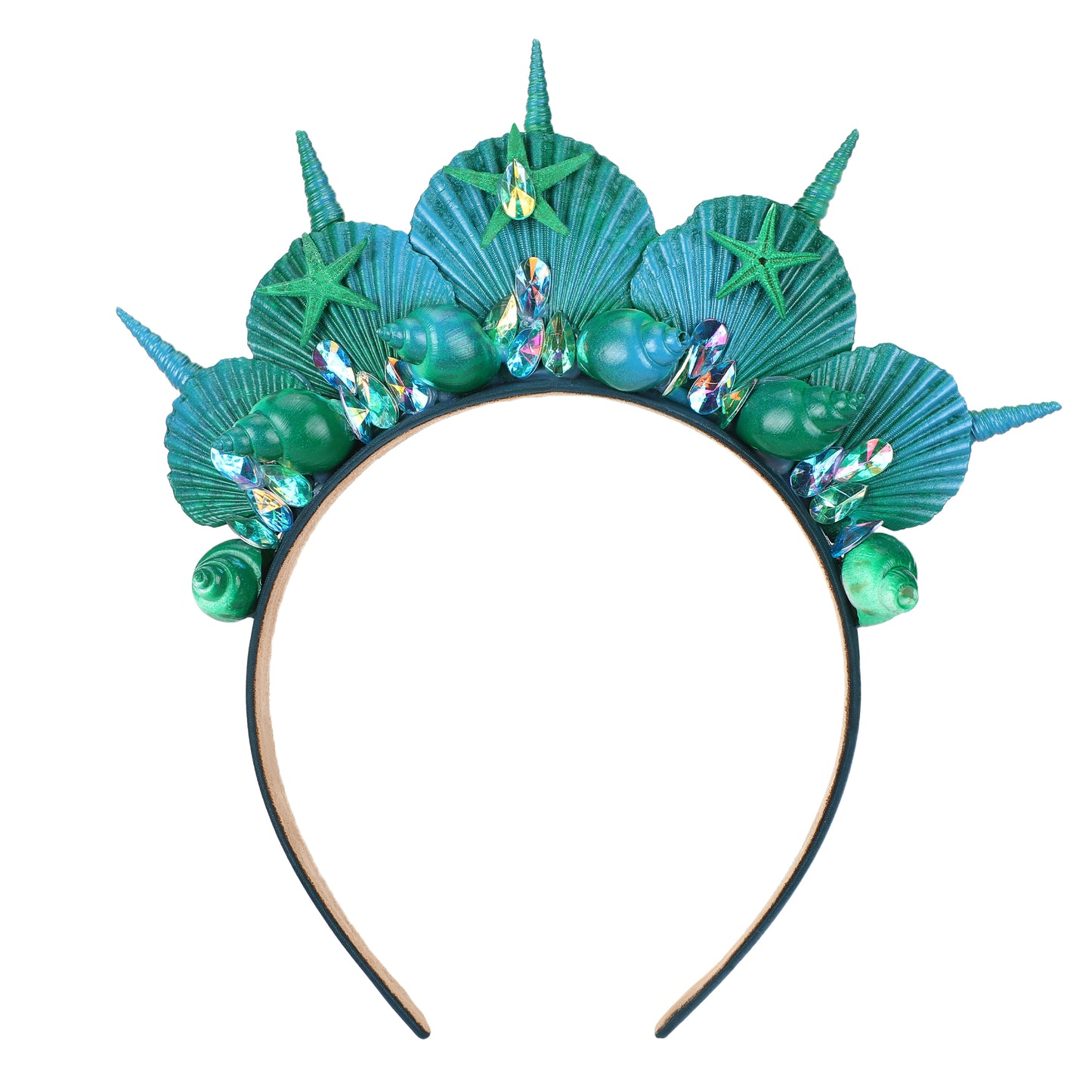 Green Halo Shell Crown - Medieval Mermaid Queen Tiara Blue Starfish Hairband