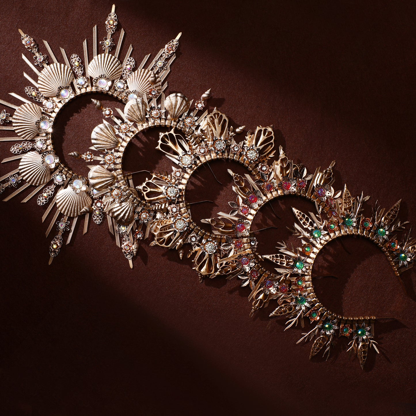Shell Halo Crown Headpiece Gold Spiked Headband